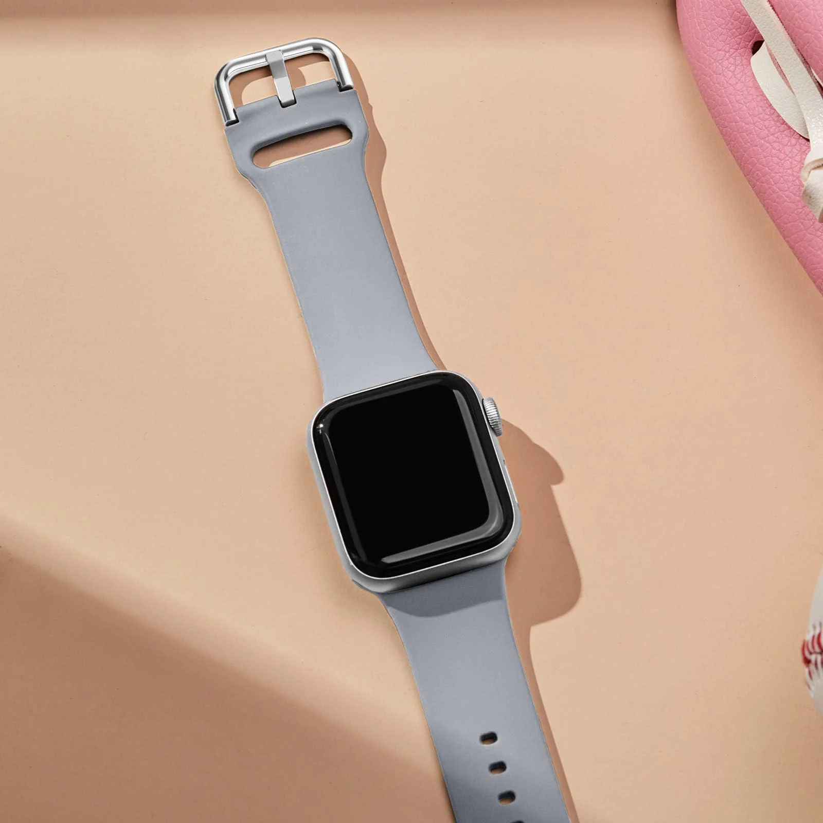 DL3 MOBILAK Strap Silicone Band For Apple Watch Ultra 49mm 45mm 44mm 42mm, Soft Silicone Wristbands Replacement Strap with Classic Clasp for iWatch Series SE 8 7 6 5 4 3 2 1 Ultra - Gray