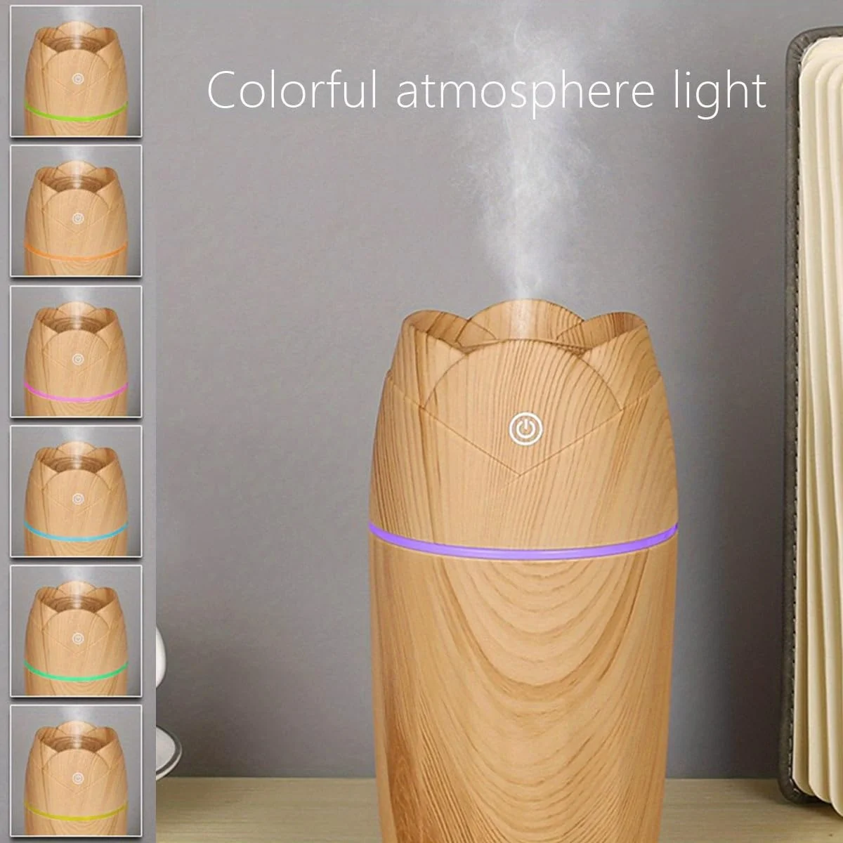 Mobigon Wood Cool Mist Ultrasonic Humidifier for Room Moisture, Aroma Diffuser for Home, 300ml Essential Oil Diffuser with 7 Colorful Night Light, Auto Shut-Off, Home, Office, car - Light Woody