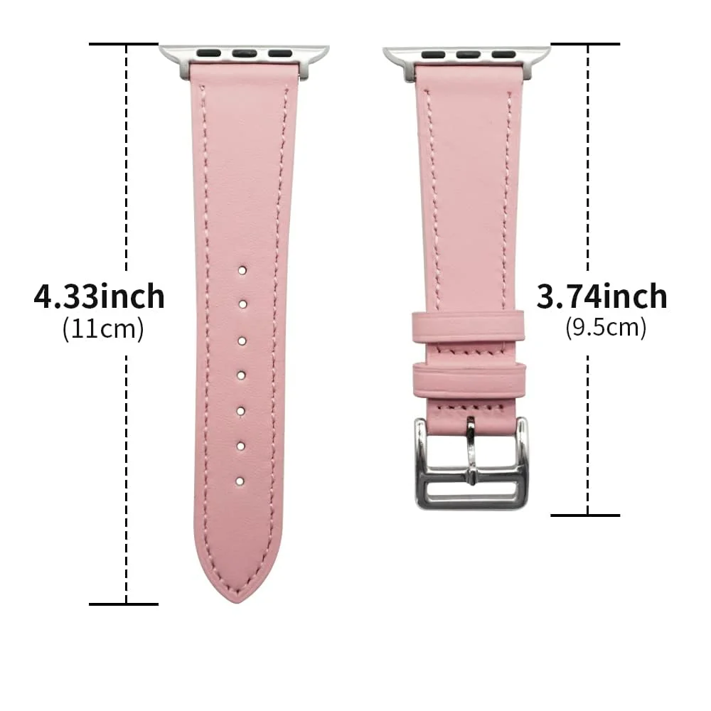 DL3 Mobilak Compatible with Apple Watch Band 49mm 46mm 45mm 44mm 42mm Leather Band Replacement Strap, Soft Leather Bracelet for iWatch Series 11 10 9 8 7 6 5 4 SE SE2 Ultra 3 2 1 - Pink