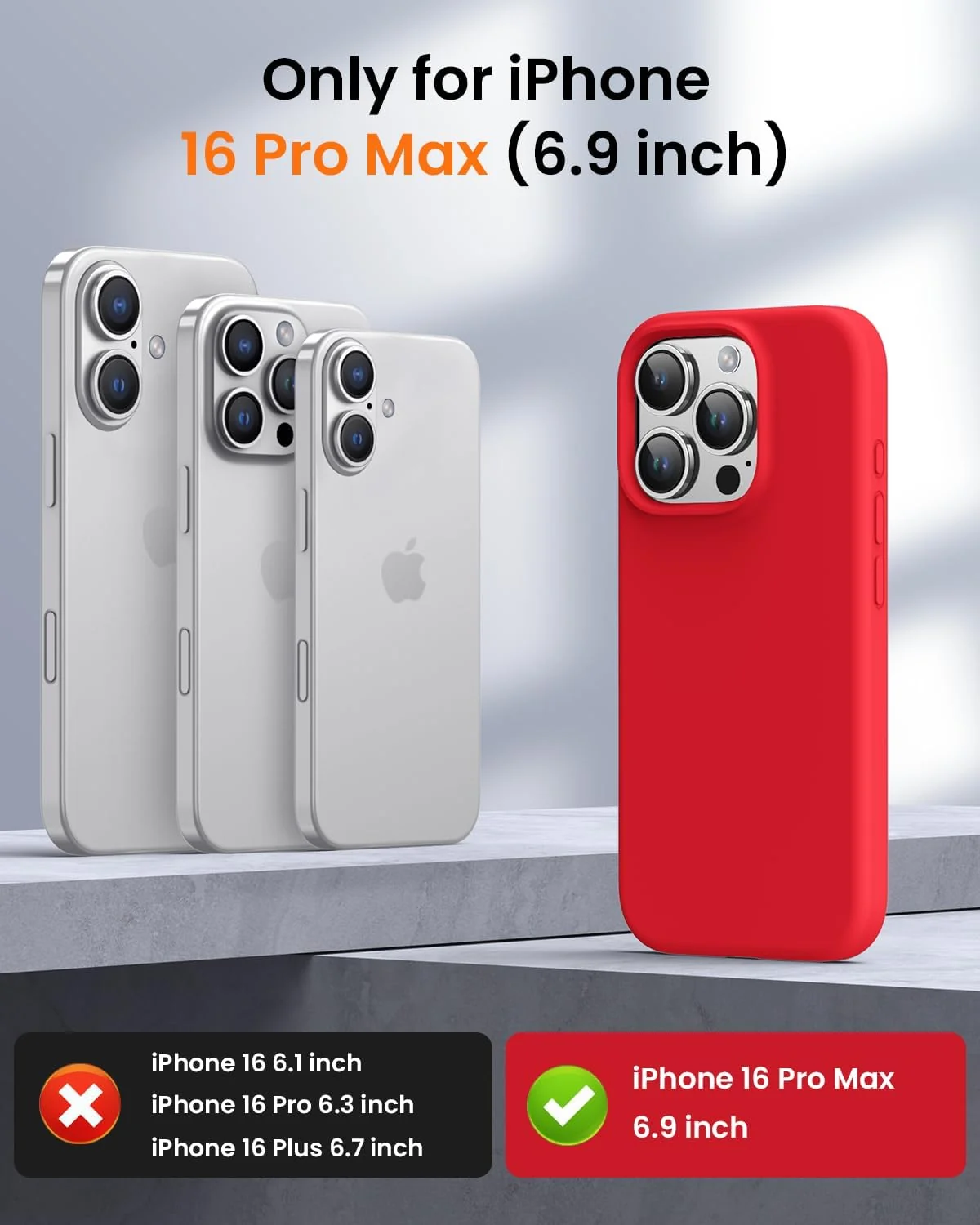 DL3 Mobilak Liquid Silicone Protective Case with Soft Microfiber Lining for iPhone 16 Pro Max - Red