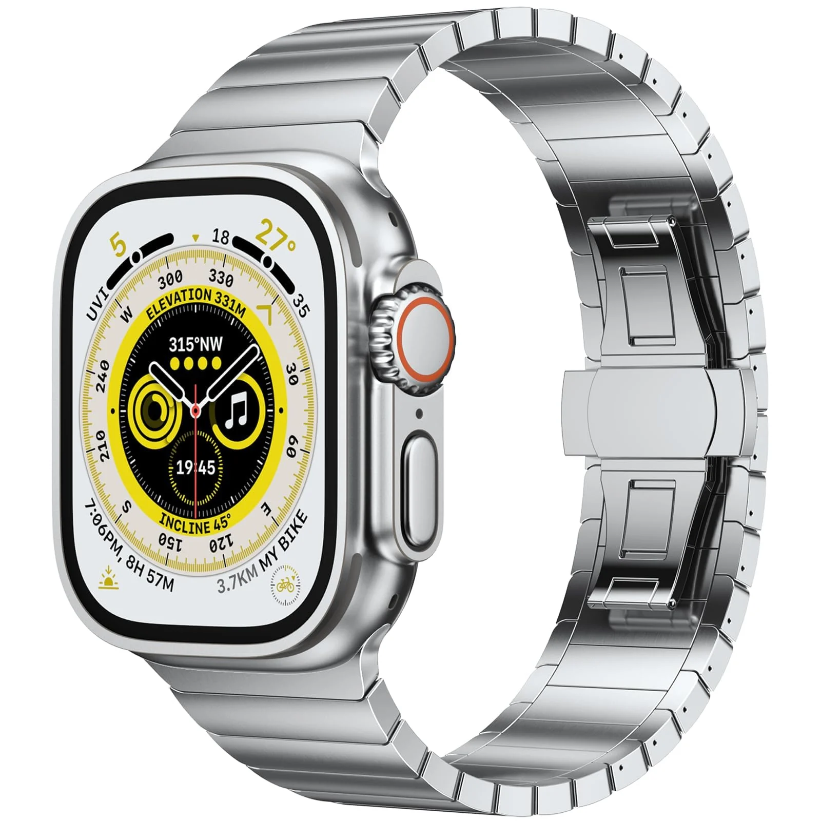 DL3 MOBILAK Band For Apple Watch Ultra Band 49mm 45mm 44mm 42mm 41mm 40mm 38mm, Metal Stainless Steel Strap for Apple Watch Series 8 Ultra 7 6 5 4 3 2 1 Se (42MM/44MM/45MM/49MM) - B.Silver