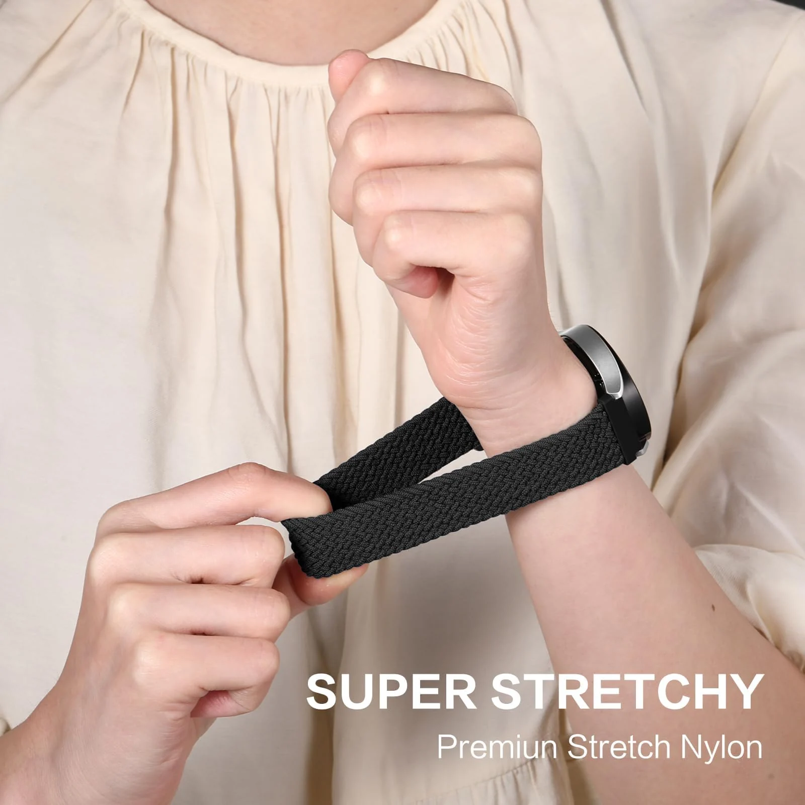 DL3 MOBILAK Band 20MM Nylon Braided Solo Loop Strap Compatible with Samsung Gear Sport/Watch 6/5/4 40mm 44mm/Watch 6 Classic 43mm 47mm/5 Pro 45mm/active 2 40mm 44mm (Medium) - Black