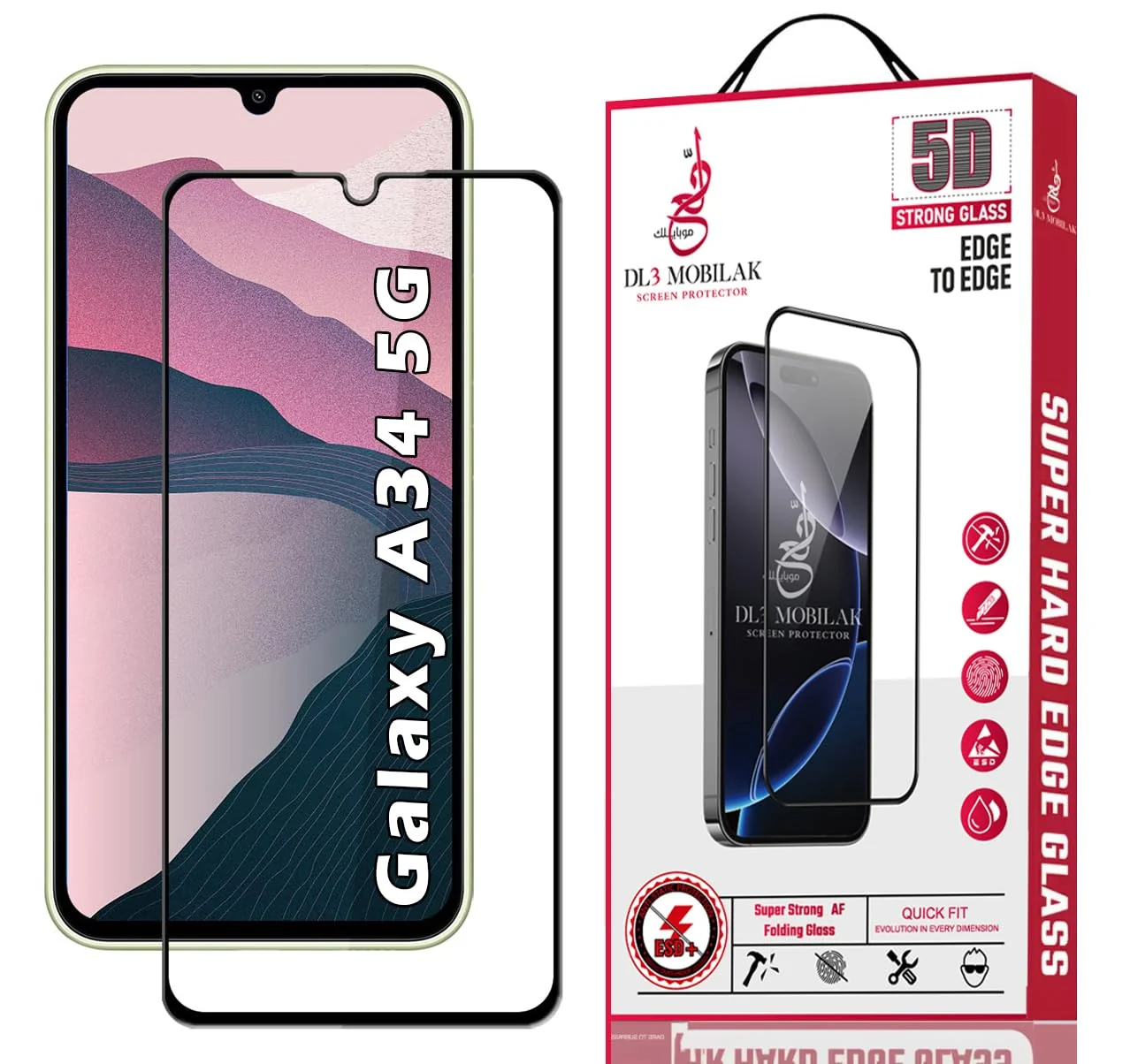 DL3 Mobilak for Samsung Galaxy A34 5G Tempered Glass Screen Protector, 9H Hardness Anti-Scratch Tempered Glass flim, Case Friendly, Anti-Scratch - Clear