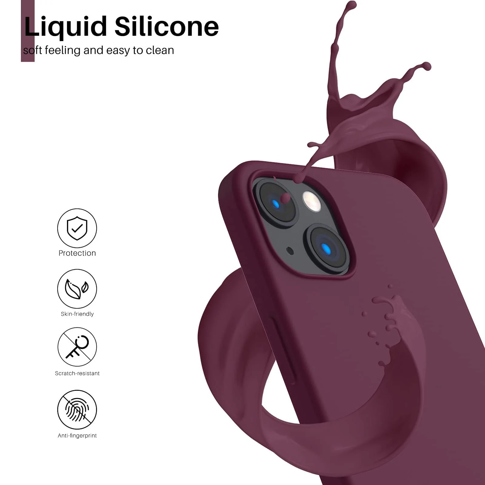 "DL3 Mobilak Liquid Silicone Protective Case with Soft Microfiber Lining for iPhone 15 Plus, iPhone 14 Plus "" - Wine Red"