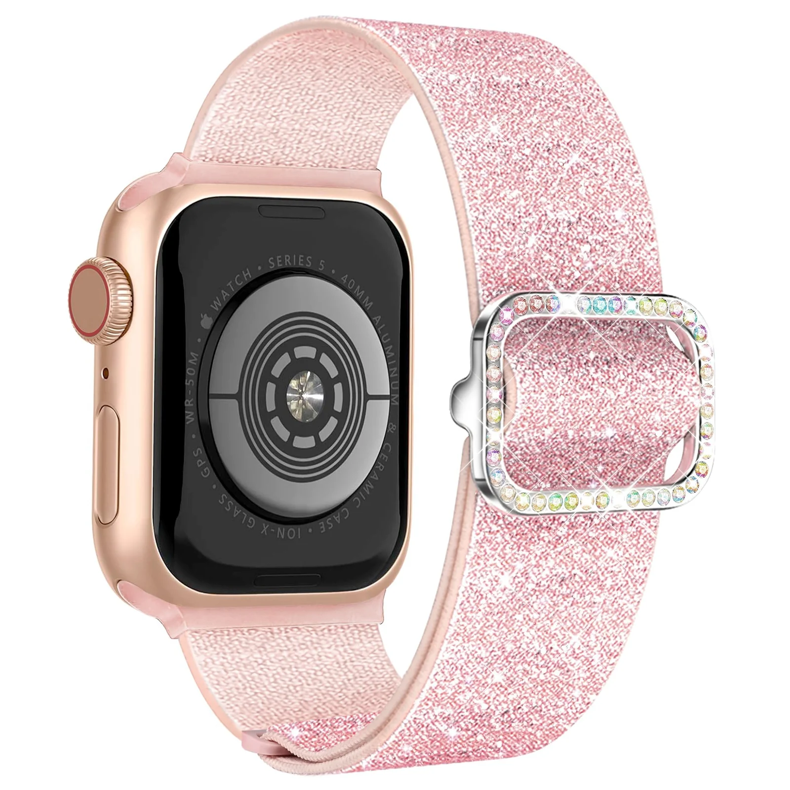 DL3 Mobilak Stretchy Bling Band For Apple Watch 49mm 46mm 45mm 44mm 42mm Women, Nylon Sparkly Strap Solo Loop Glitter Wristband for iWatch Series 11 10 9 8 7 6 5 4 SE3 SE2 SE Ultra 3 2 1 - Pink