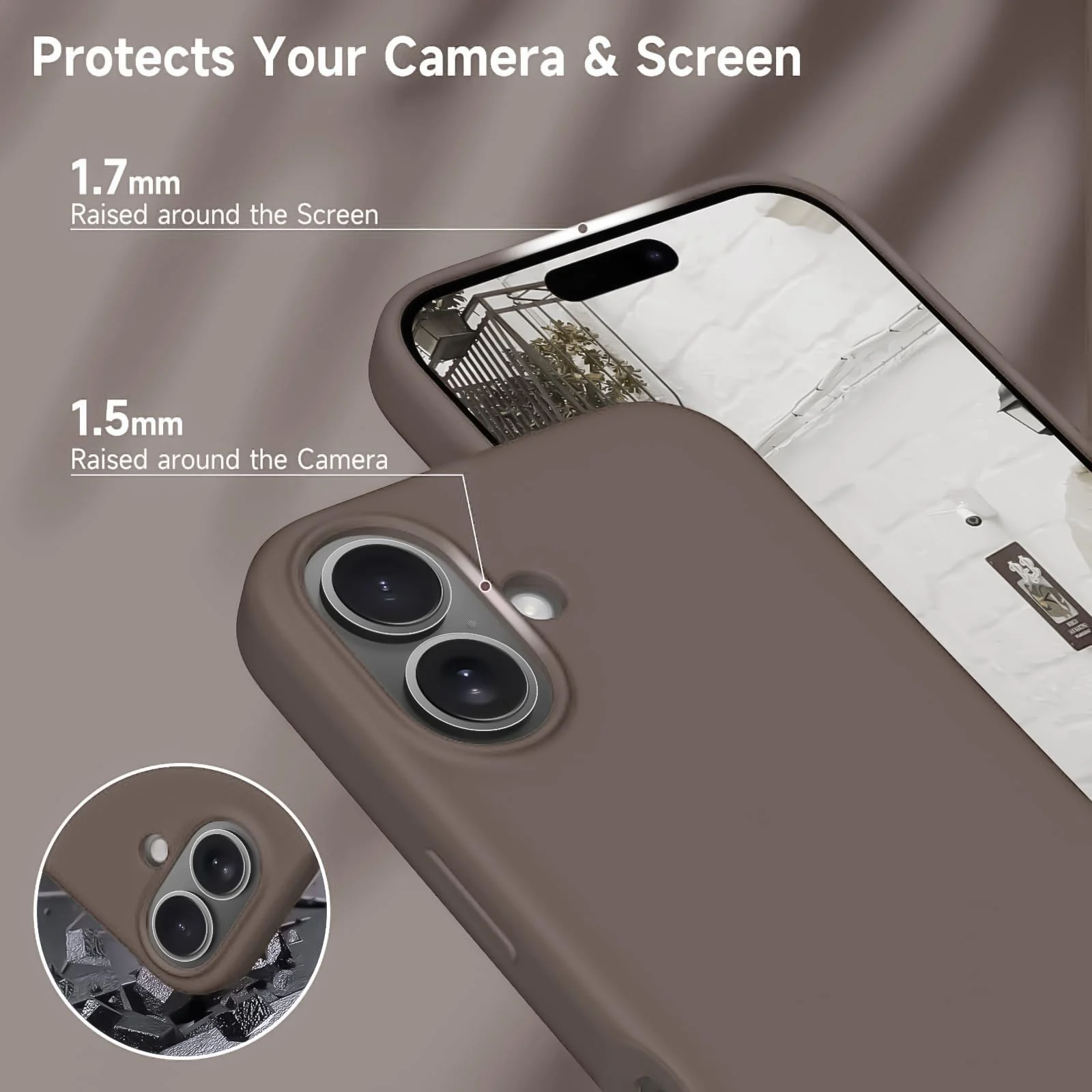 DL3 Mobilak Liquid Silicone Protective Case for iPhone 17 6.3-Inch with Microfiber Lining and Shockproof Design - Brown