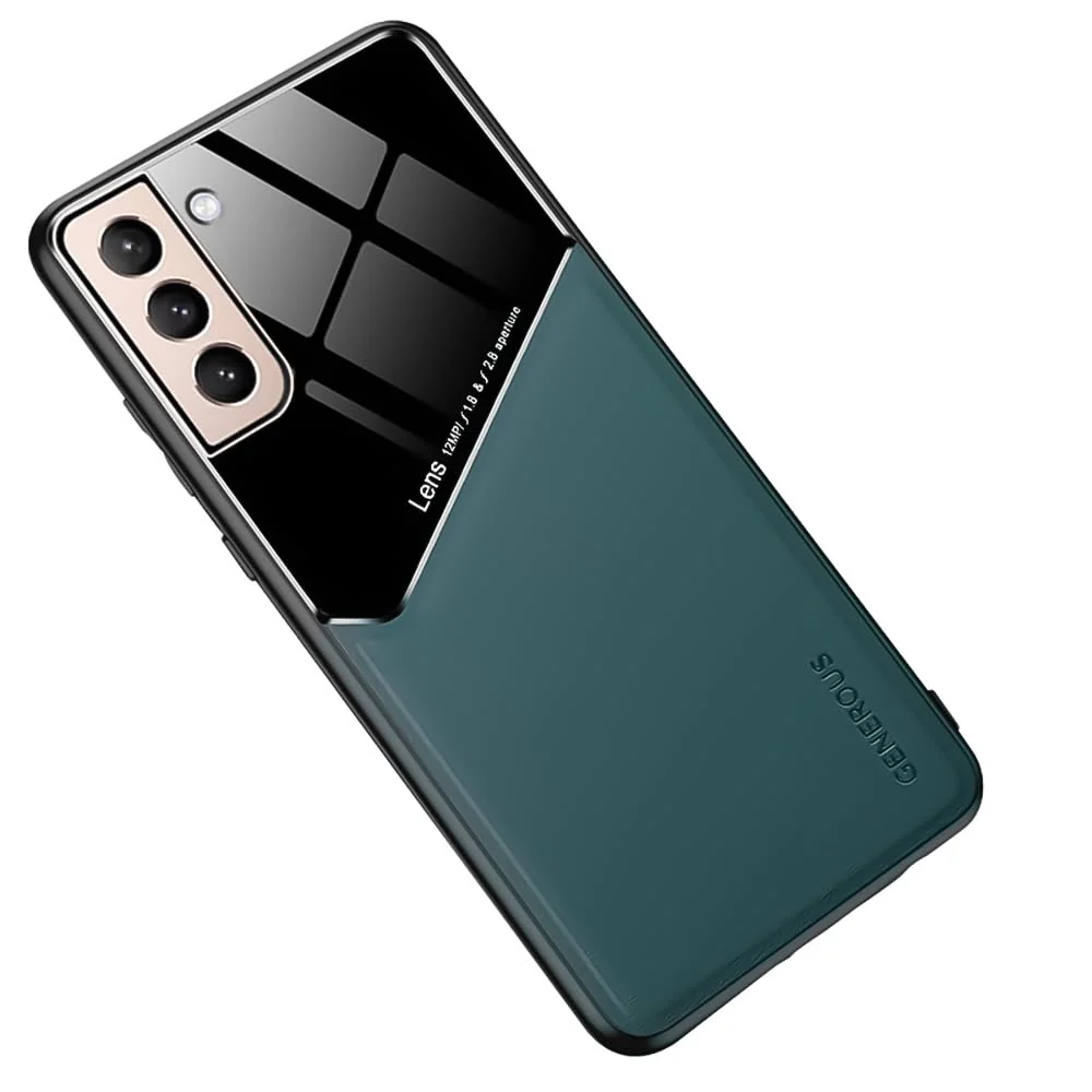 DL3 Mobilak Faux Leather and Plexiglass TPU Case for Samsung S21 PLUS with Magnetic Car-Mount Support and Shockproof Design - Green