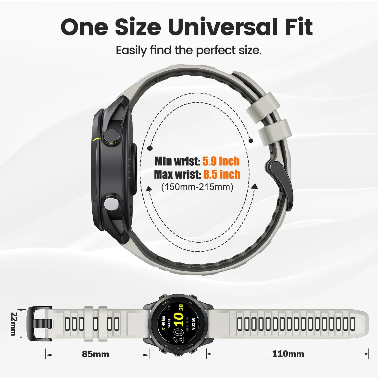 DL3 Mobilak Silicone Sport Band 22MM Strap For Xiaomi Redmi Watch 5 Active/5 Lite/Samsung Galaxy Watch 46mm/Watch 3 45mm/Gear S3/Huawei watch GT5 GT4 46MM/GT2E/GT3 Pro/GT 5 Pro - Misty Gray/dark Gray