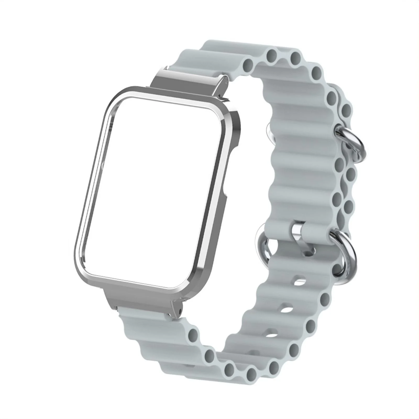 DL3 Mobilak Ocean Strap Compatible with Xiaomi Mi Watch Lite/Redmi Watch, Adjustable Silicone Strap with Metal Buckle, Band With Frame Metal Women Men Replacement Strap - Gray