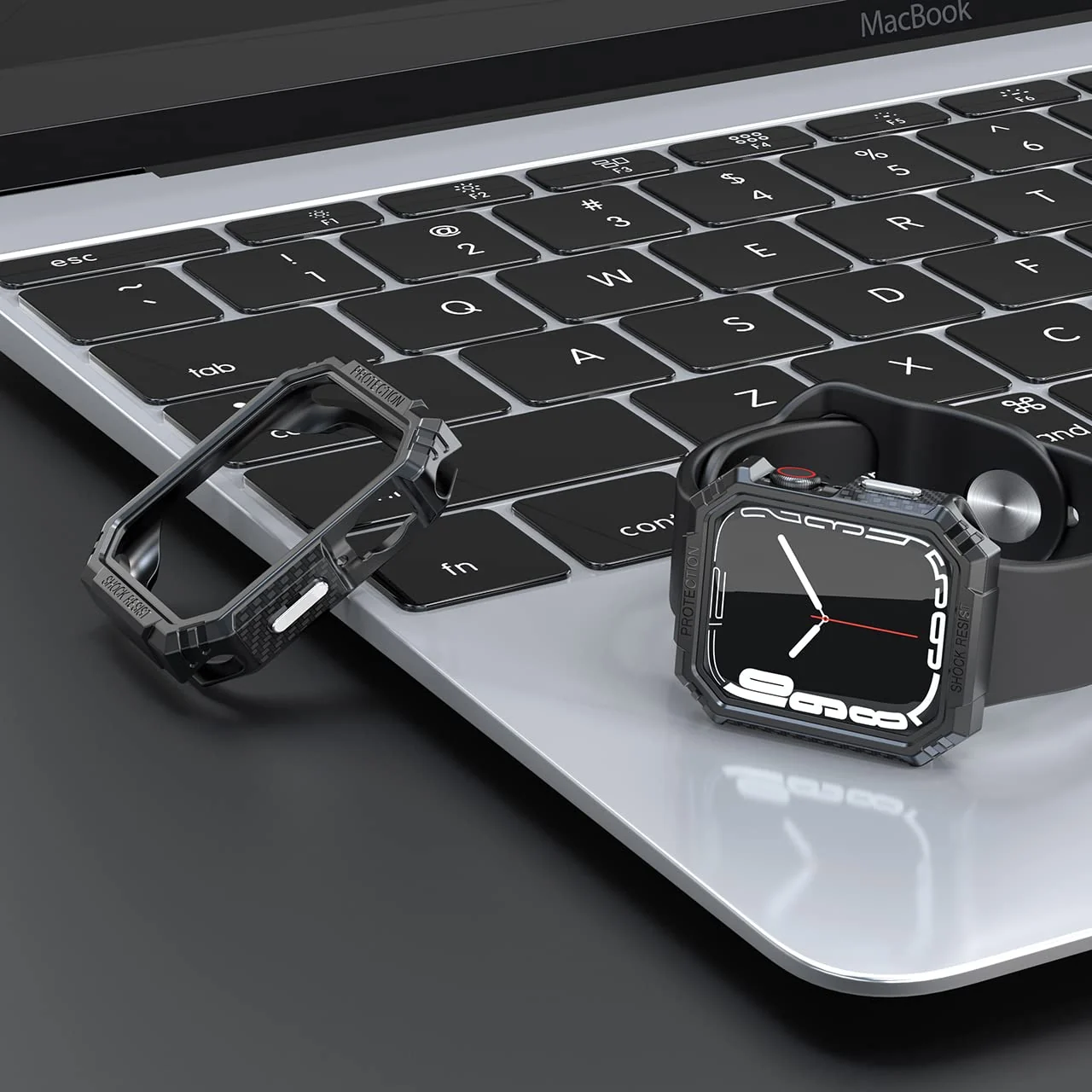 DL3 Mobilak Carbon Fiber Pattern Design TPU Case Compatible with 45mm Series 8/7 Shockproof and Shatter-Resistant Protective Bumper Cover iWatch Series 7/8 45MM - Black & Silver