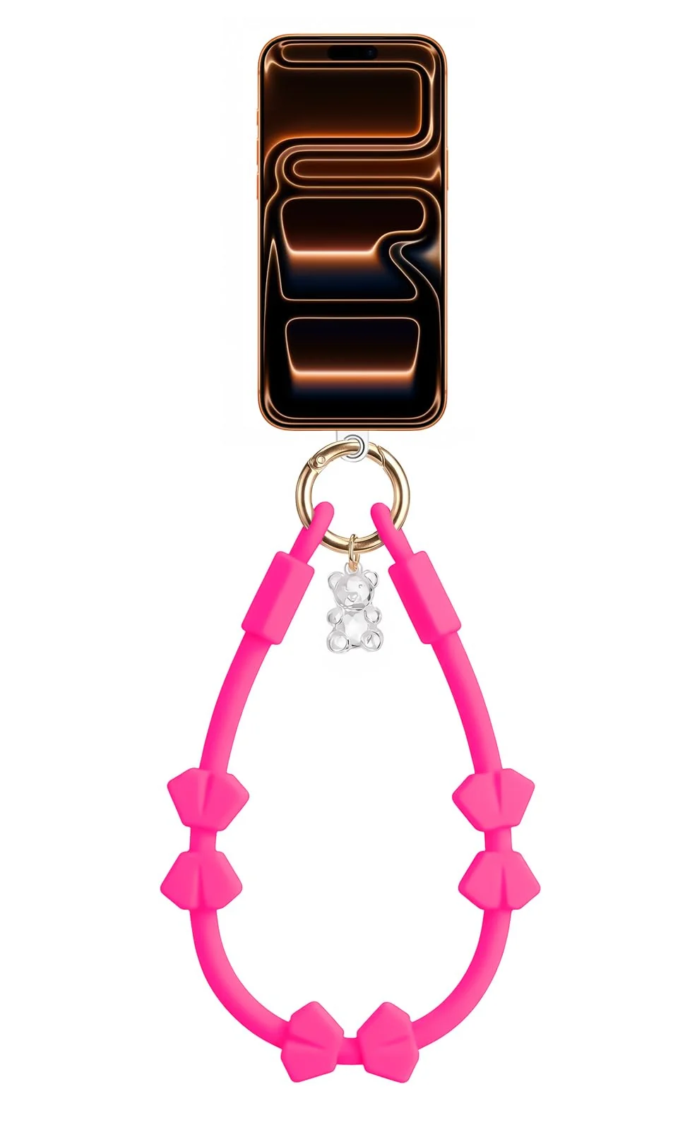 DL3 Mobilak Silicone Crystal Lanyard, 30cm Phone Wrist Strap Lanyard Keychain Office Wrist Strap with Clasp and Bear for Women Phone ID Card, Keys Strap - Hot Pink