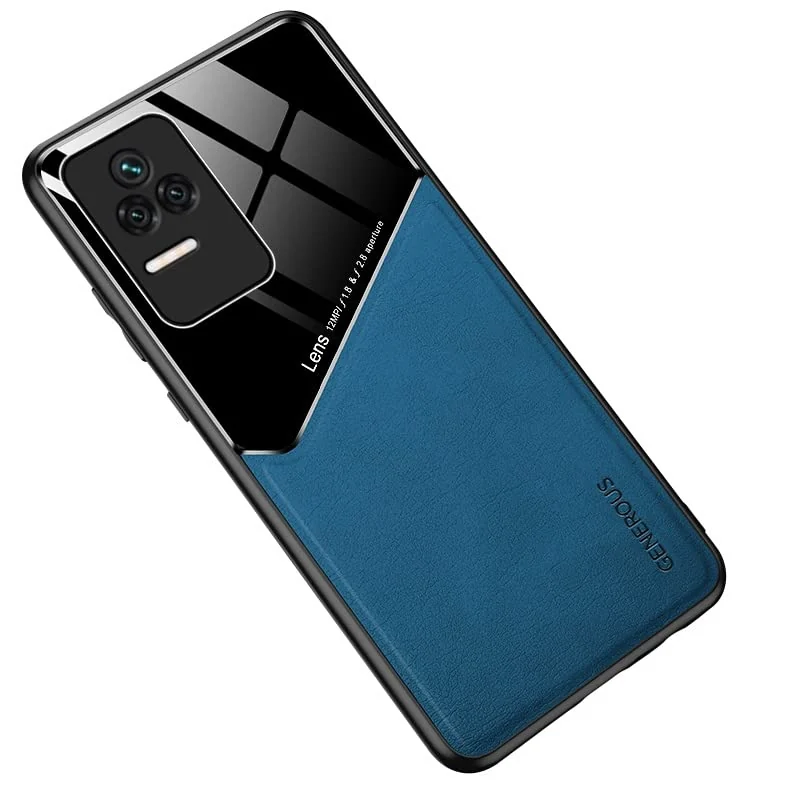 DL3 Mobilak Leather and PC Protective Case for Xiaomi Poco F4 / Redmi K40S, Built-in magnetic car-mount support, Shock-absorbing protection, Raised edges around the screen and camera - Blue