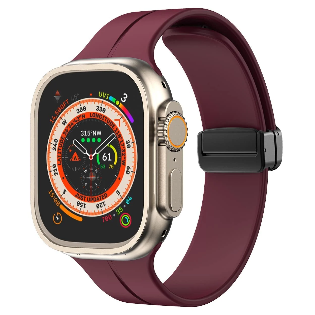 DL3 Mobilak Magnetic Bands for Apple Watch Ultra/Ultra 2 Band 49mm 45mm 44mm 42mm 41mm 40mm 38mm, Soft Sport Silicone Strap for iwatch Series 9/8/7/6/5/4 (Wine Red, 42mm/44mm/45mm/49mm), unisex-adult - Black
