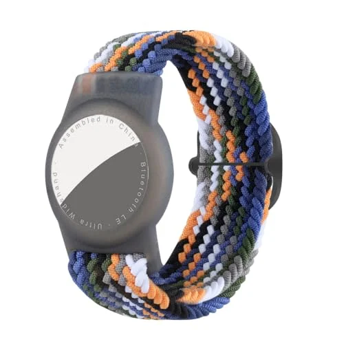 Bracelet for Kids Compatible with AirTag, Nylon Stretch Braided Air Tag Wristband, Protective Case for Airtag GPS Tracker Holder, Adjustable Elastic Watch Strap for Toddler Child Elde (Denim Colorful)