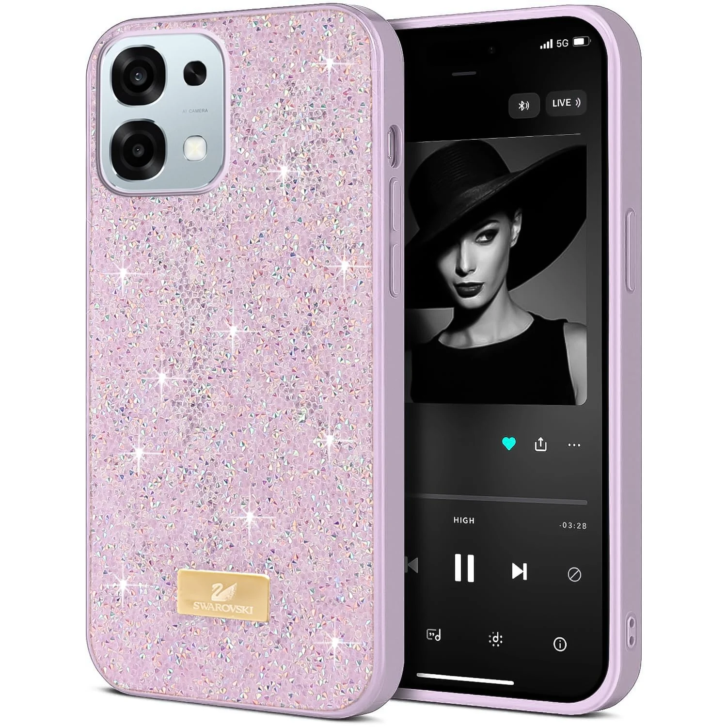 DL3 Mobilak Glitter Protective Case for OPPO A6 Pro 4G / 5G, Supports wireless charging, Shock-absorbing protection, Scratch-resistant surface - Light Purple