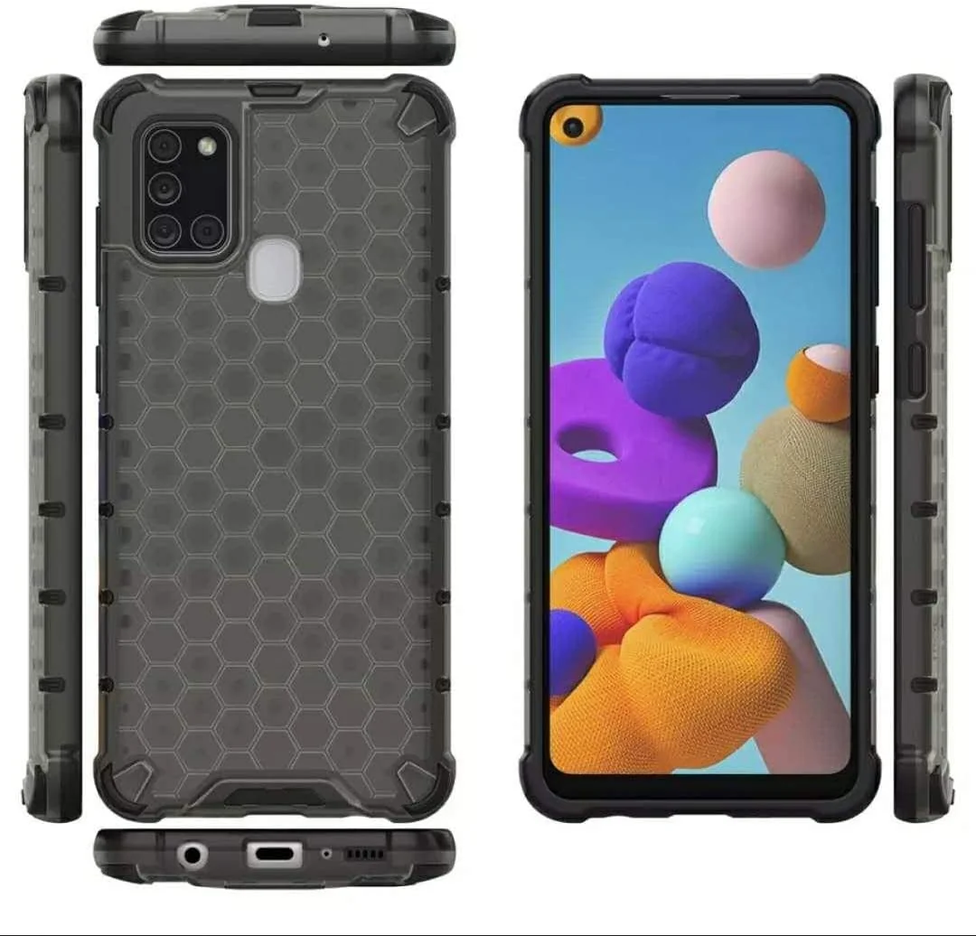 DL3 Mobilak Honeycomb Protective Case for Samsung Galaxy A21s, Shock-absorbing protection, Transparent design, Slim, lightweight profile - Black