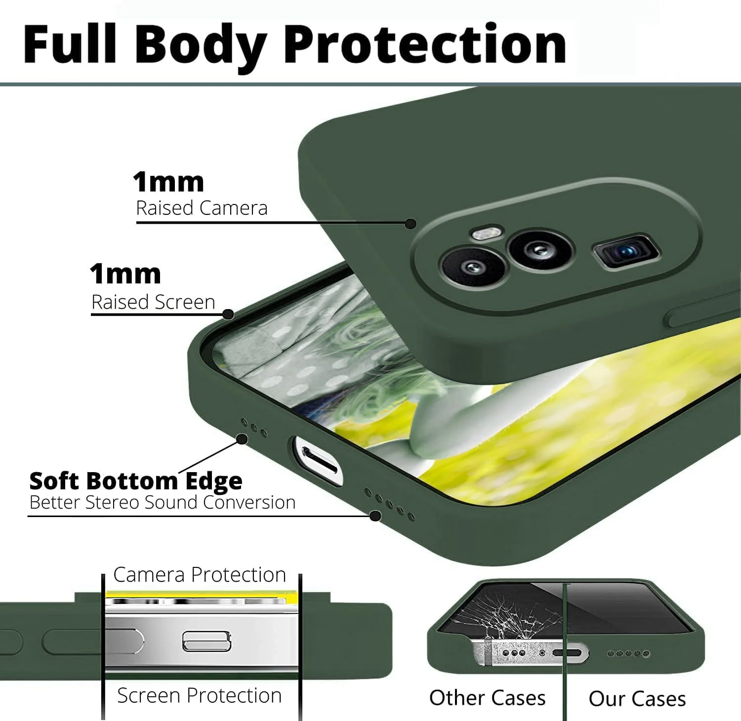 DL3 Mobilak Liquid Silicone Protective Case with Soft Microfiber Lining with Full Camera Protection for OPPO Reno 10 Pro+ Plus 5G - Green