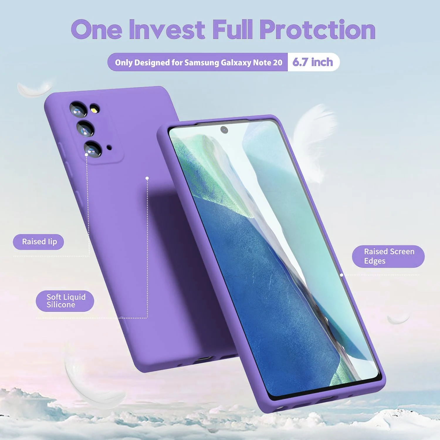"DL3 Mobilak Liquid Silicone Protective Case for Samsung Galaxy Note 20 5G (6.7"") with Microfiber Lining and Shockproof Design - Light Purple"