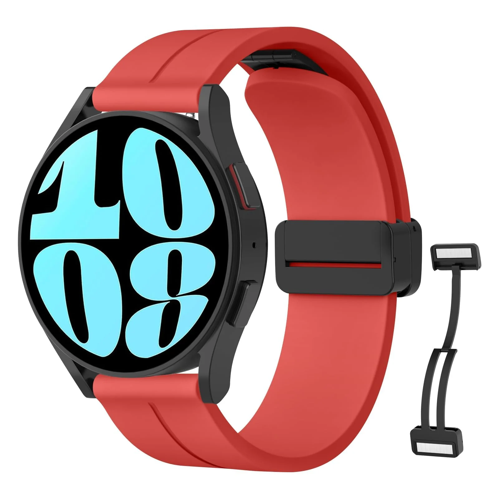 Dl3 Mobilak Strap Silicone Magnetic Buckle 20MM Compatible with Samsung Gear Sport/Watch 6/5/4/5 Pro 45MM/S2 classic/active 2 40MM 44MM/Amazfit GTS 2/2e/3/3 Pro/4/GTS 2 Mini/3 Mini/4 (Red Black)