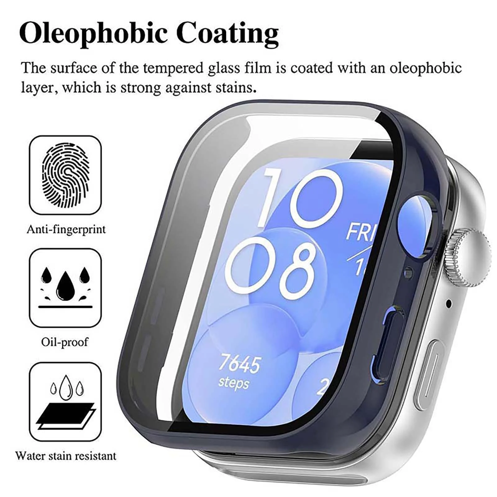 DL3 Mobilak Case Compatible with Huawei Watch Fit 3, Full Coverage Slim Hard Case Protective Bumper Built-in Tempered Glass Screen Protector Shell for Huawei Watch Fit 3 - Blue