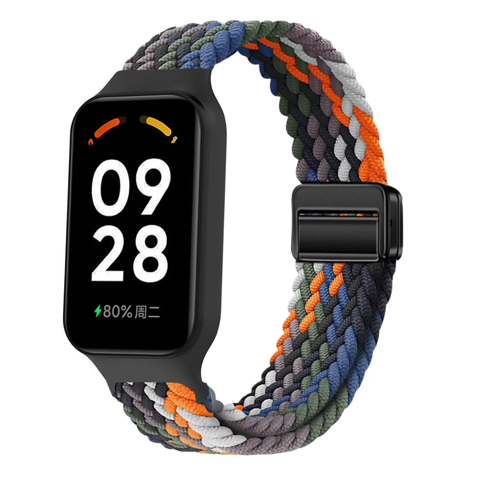 DL3 Mobilak Nylon Braided Band Compatible with Redmi Smart Band 2 / Xiaomi Smart Band 8 Active, Magnetic Elastic Strap Soft Breathable Adjustable Wristband for Men Women - Denim Colorful