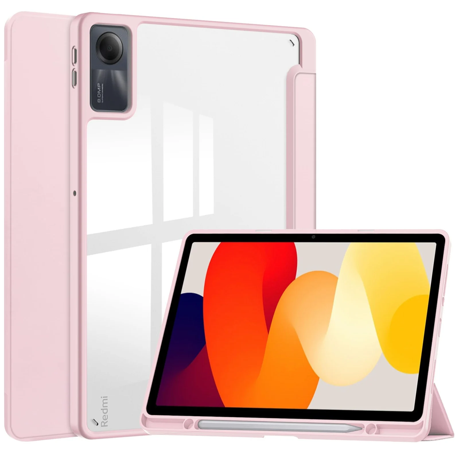 DL3 Mobilak Xiaomi Redmi Pad SE 11 inch Tablet 2023 Case with Pen Holder, Soft TPU Back Trifold Stand Protective Smart Cover Flip, Auto Wake & Sleep