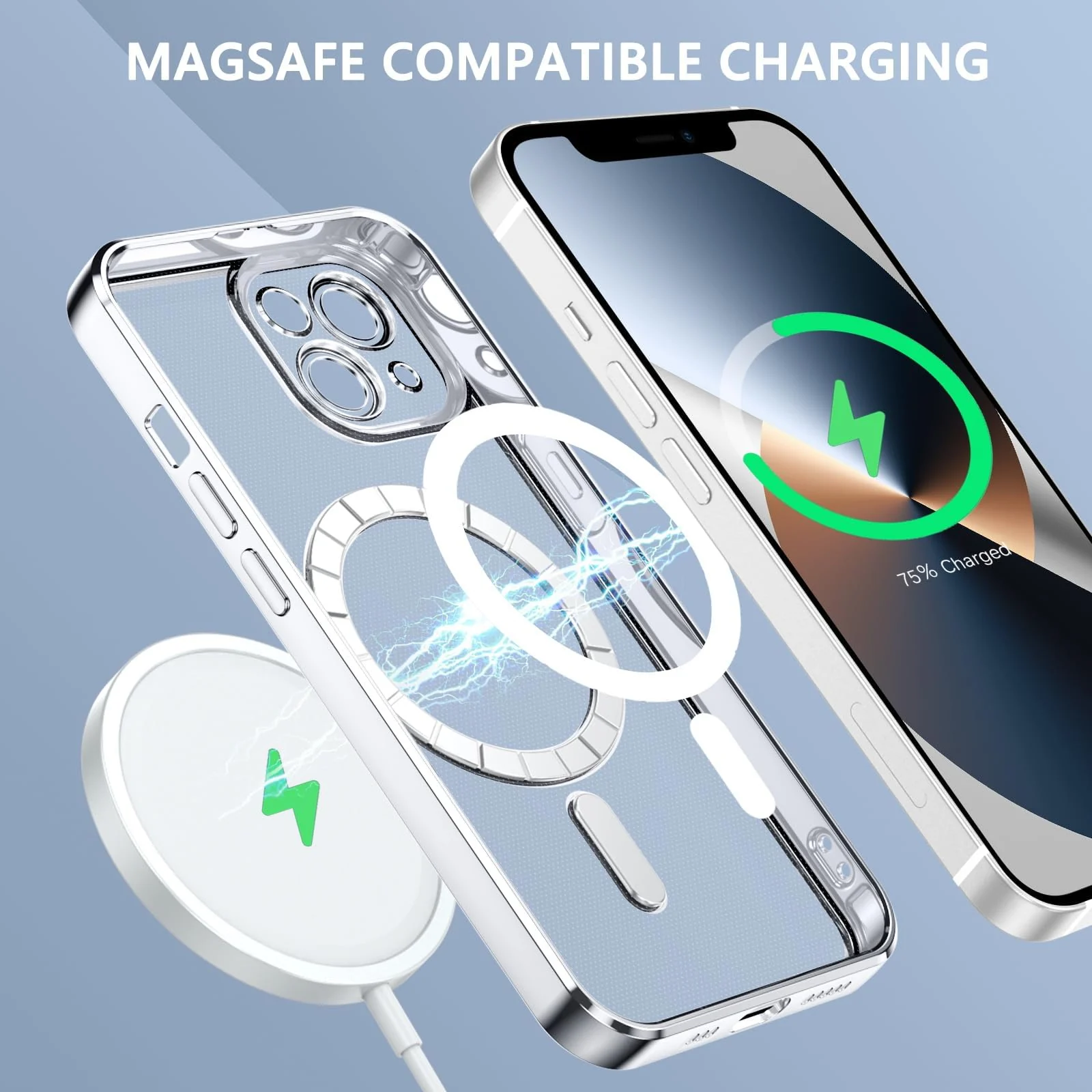 DL3 Mobilak Plated-Edge Protective Case for iPhone 15 6.1-Inch, Compatible with MagSafe accessories, Supports wireless charging, Camera protection - Silver