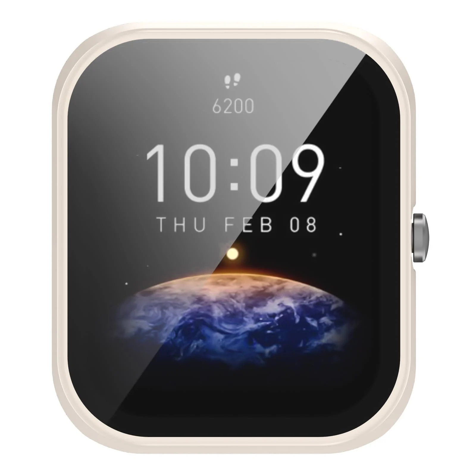 DL3 MOBILAK Full-Coverage Watch Case with Tempered Glass for Amazfit Bip 3 / Bip 3 Pro, Ivory White