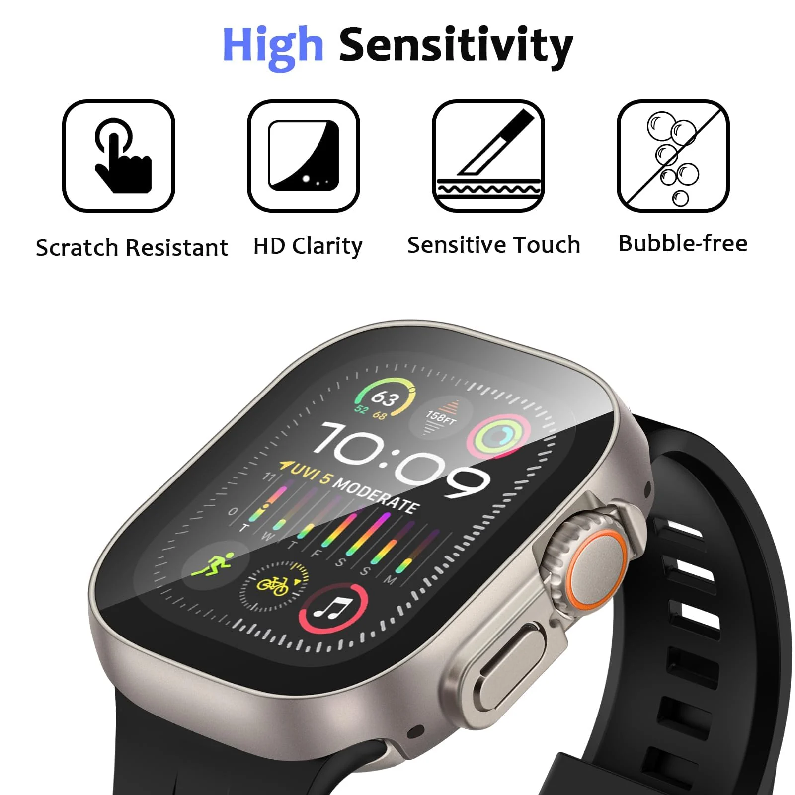 DL3 Mobilak Hard Case Designed for Apple Watch Ultra 2 (2023) / Ultra 1 49mm, Built-in 9H [HD Clear] Tempered Glass Screen Protector, [Full Protection] Slim Cover for iWatch 49mm - Titanium