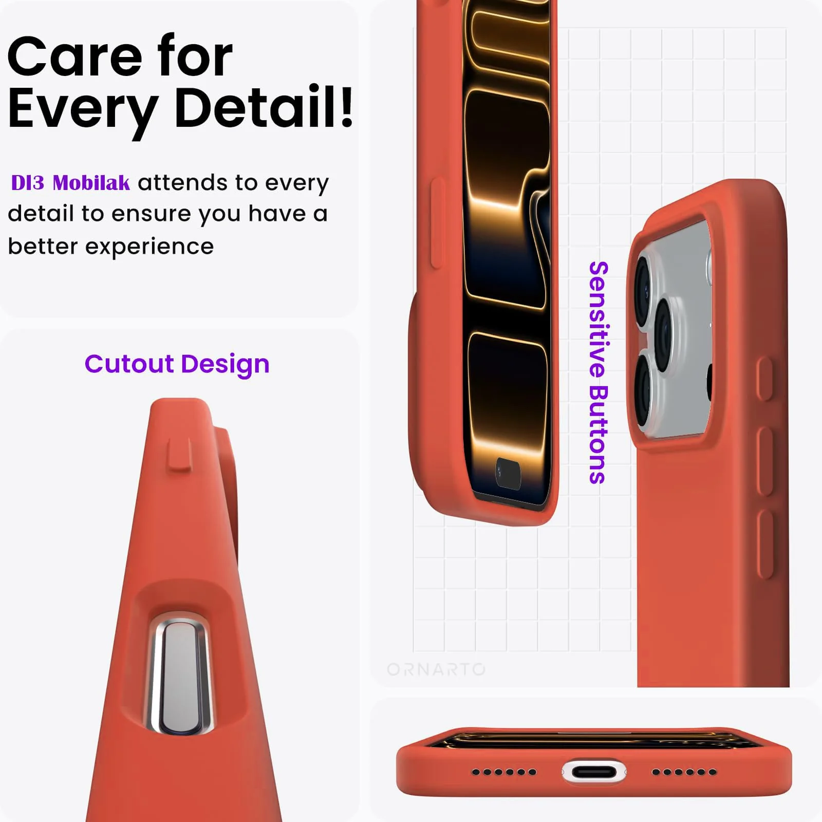 DL3 Mobilak Liquid Silicone Protective Case with Soft Microfiber Lining for iPhone 17 Pro 6.3-Inch - Orange