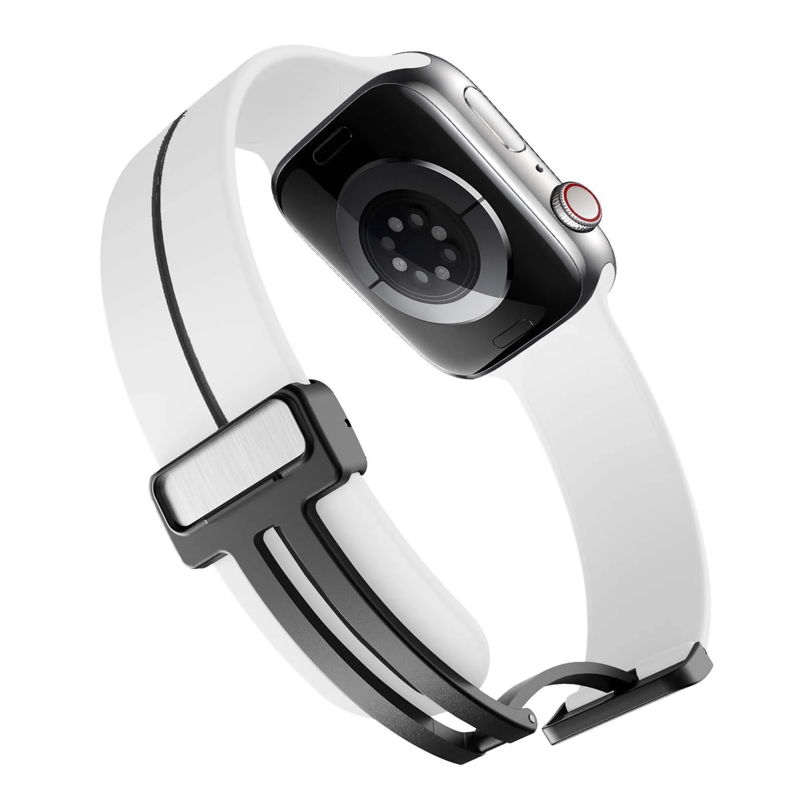 DL3 Mobilak Magnetic Bands for Apple Watch Ultra/Ultra 2 Band 49mm 45mm 44mm 42mm 41mm 40mm 38mm, Soft Sport Silicone Strap for iwatch Series 9/8/7/6/5/4 (White &, 38mm/40mm/41mm), unisex-adult - Black