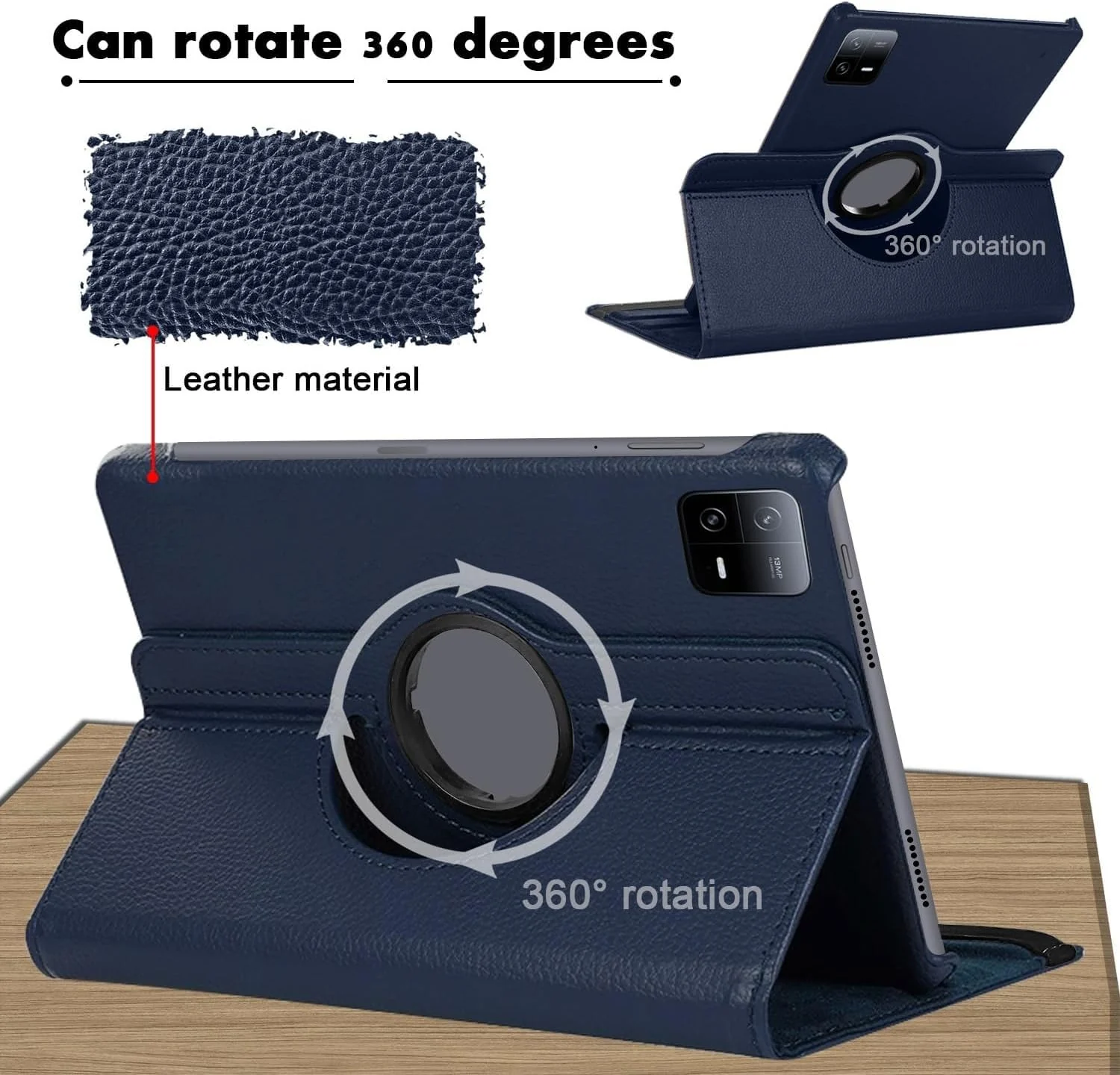 DL3 Mobilak Protective Cover for Xiaomi Pad 6/Xiaomi Pad 6 Pro, 360° Rotatable Smart Stand, Leather Folio Flip Cover with Multi-Angle Viewing, Auto Wake Sleep - Blue