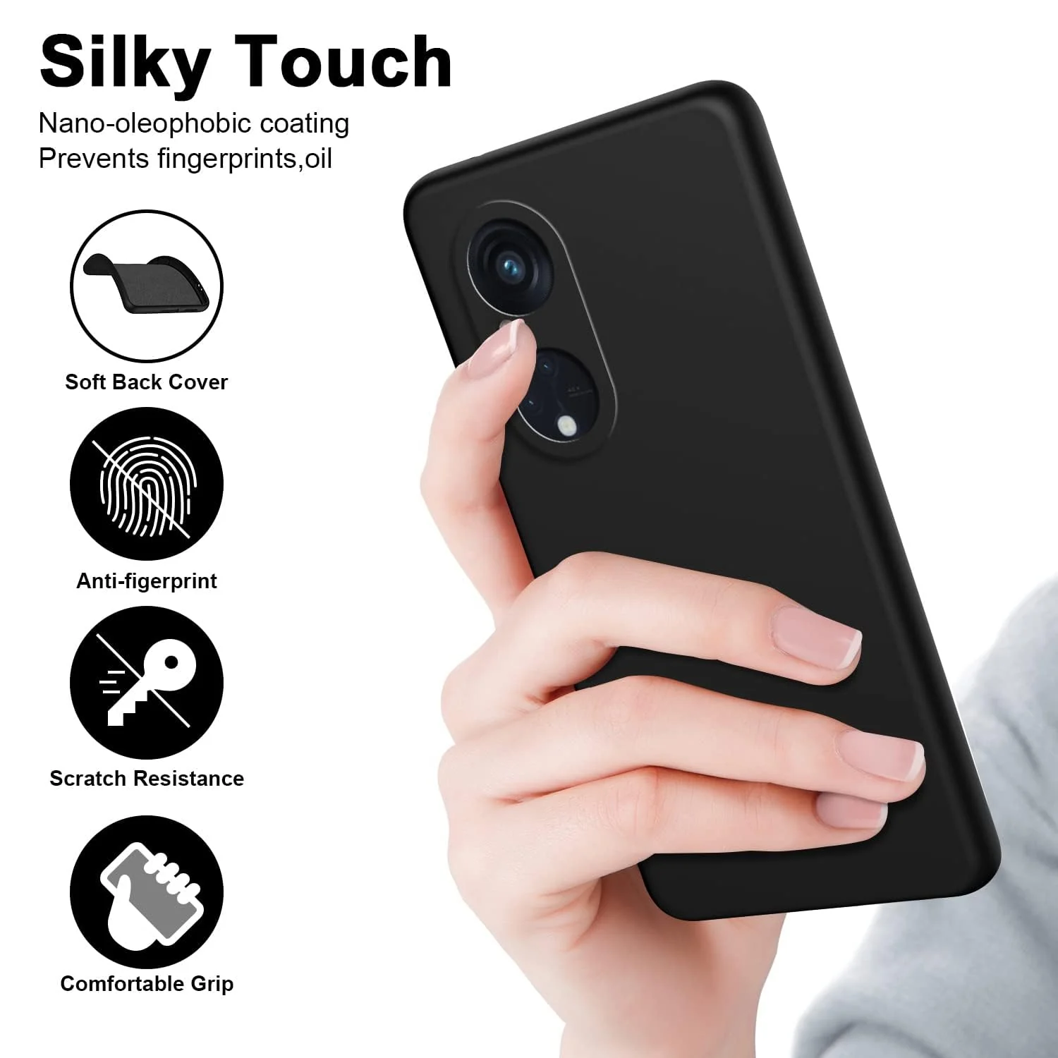 DL3 Mobilak Liquid Silicone Case for OPPO Reno 8T 5G / OPPO A1 Pro, Shock-absorbing protection, Scratch-resistant surface, Soft microfiber lining - Black