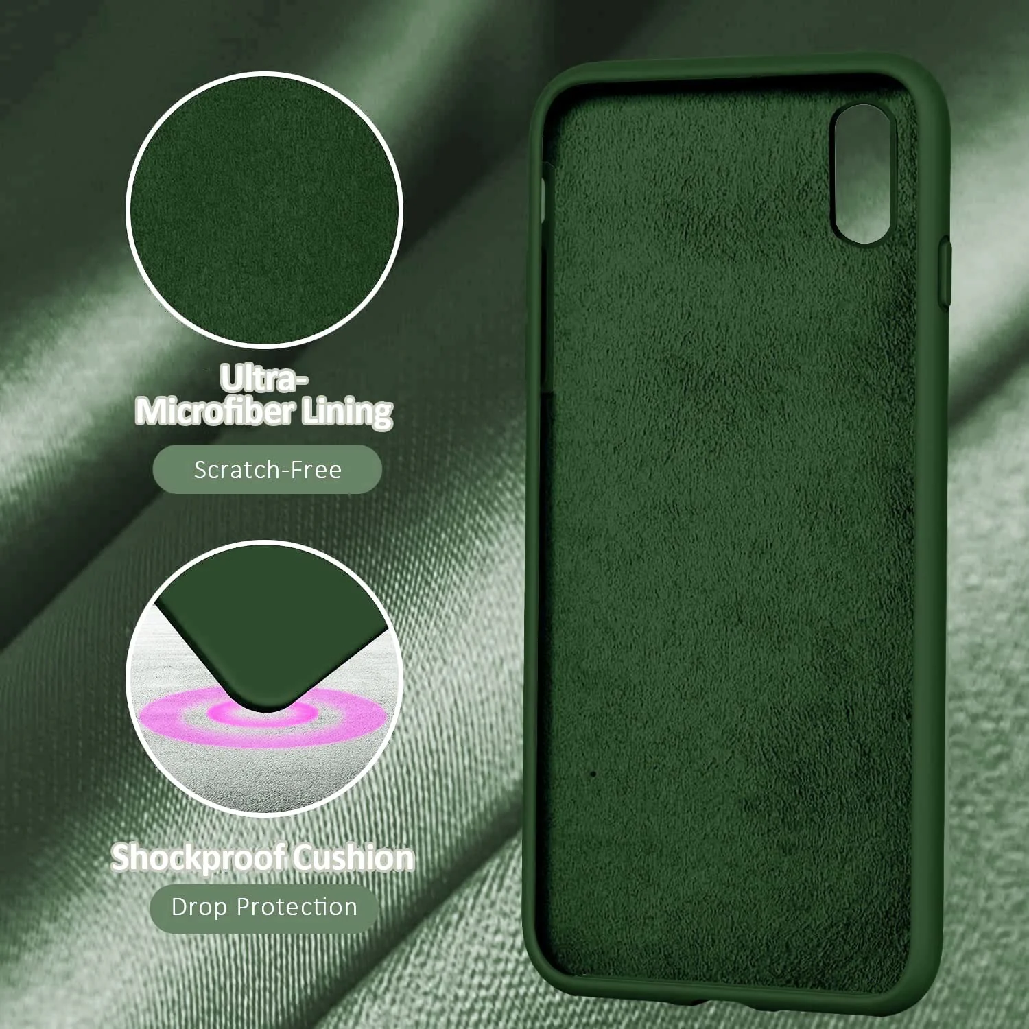 DL3 Mobilak Liquid Silicone Protective Case with Soft Microfiber Lining for iPhone XS Max - Clover