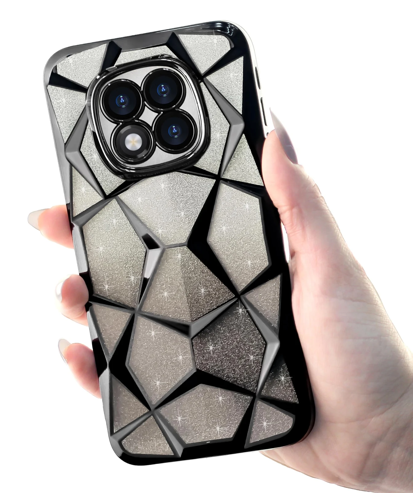 DL3 Mobilak Case Compatible with Redmi Note 14 Pro 5G/POCO X7 5G Plating Bling Gradient Glitter Clear Cover Soft TPU Silicone Cute Camera Protection Shockproof Back for Women Girls - Black