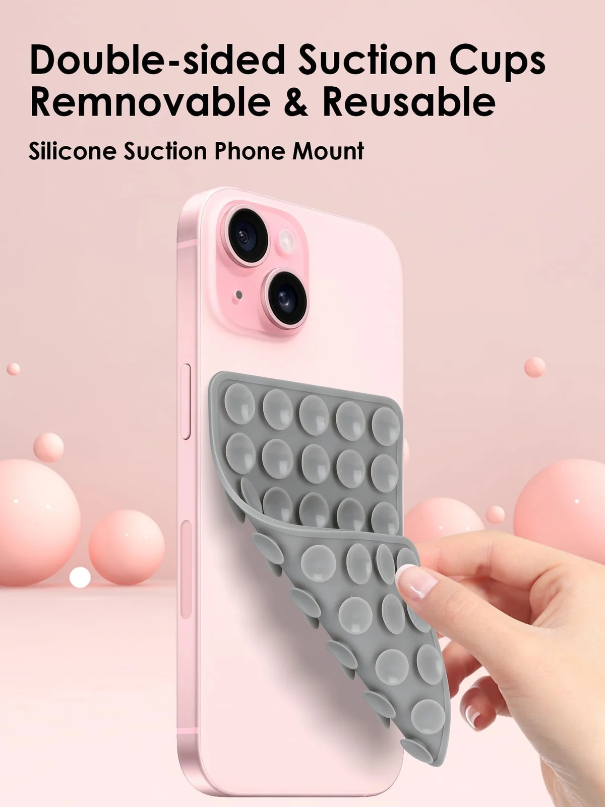 DL3 Mobilak Silicone Suction Cup Phone Mount for iPhone and Android, Double-sided suction design, Hands-free phone support, Strong suction grip - gray