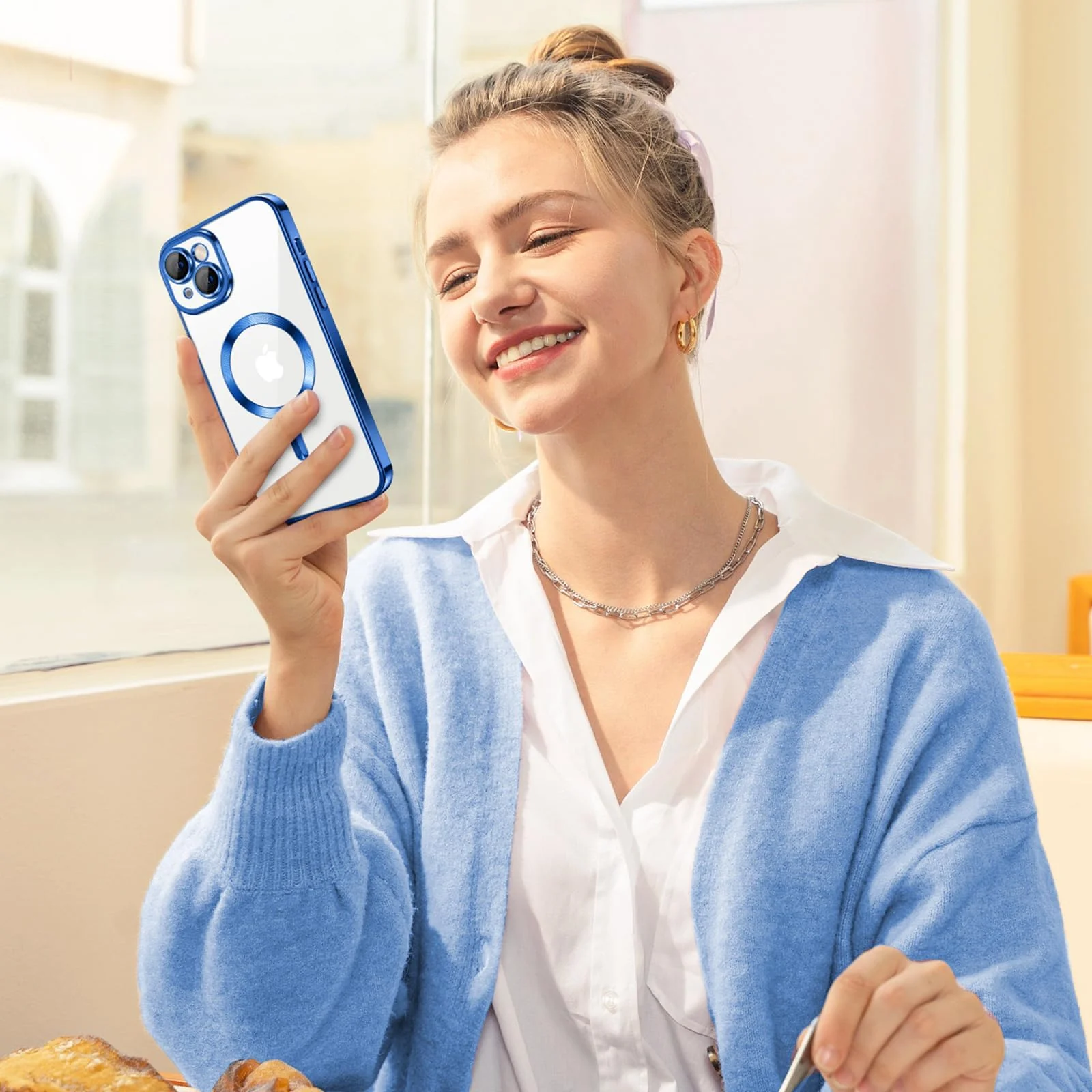 DL3 Mobilak MagSafe-Compatible Magnetic Case for iPhone 15 with Camera Protection and Shockproof Design - Blue