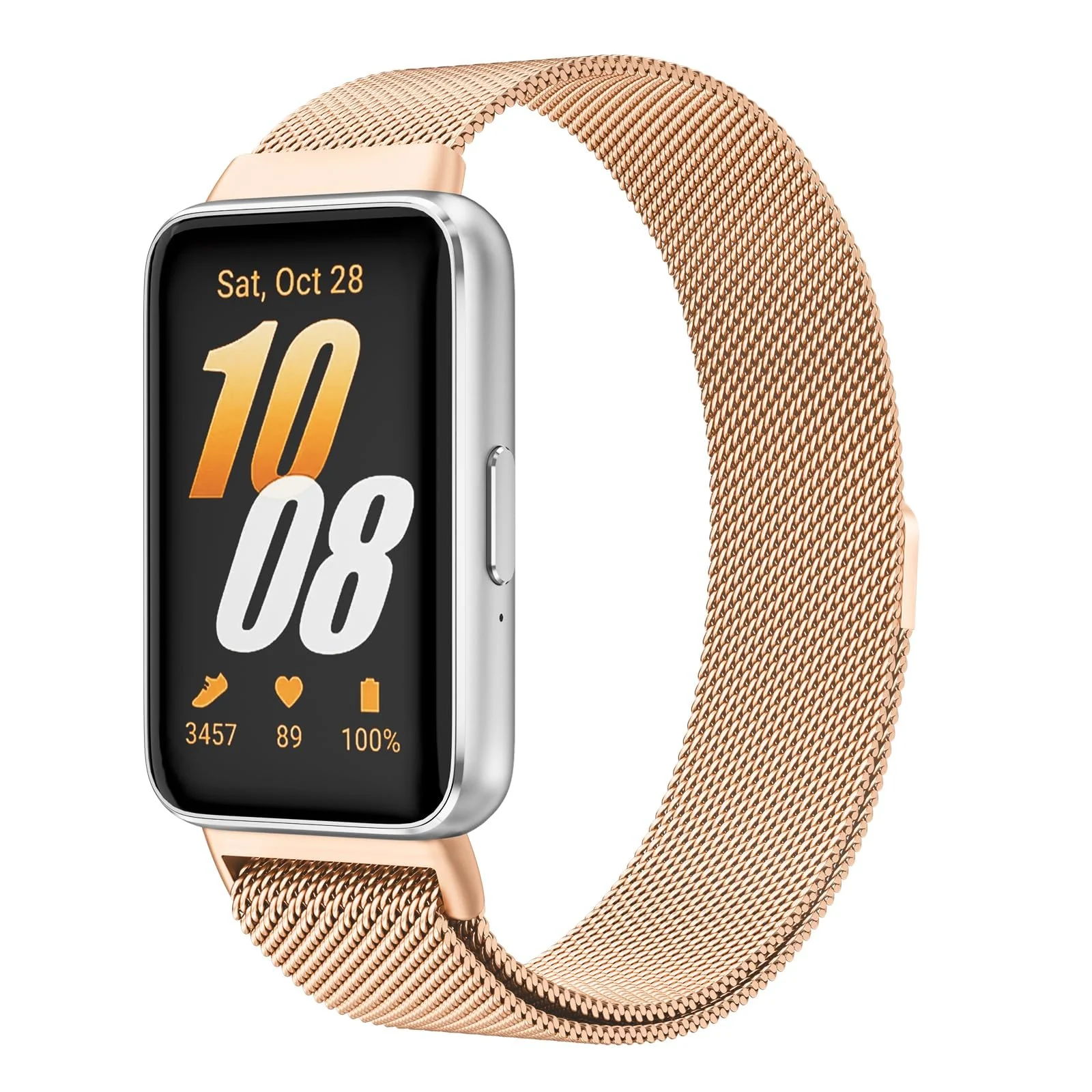 DL3 Mobilak Metal Strap Compatible with Samsung Galaxy Fit 3, Men and Women Milanese Magnetic Mesh Stainless Steel Magnetic Loop Replacement Fashion Adjustable Band for Samsung Galaxy Fit3 - Rose Gold