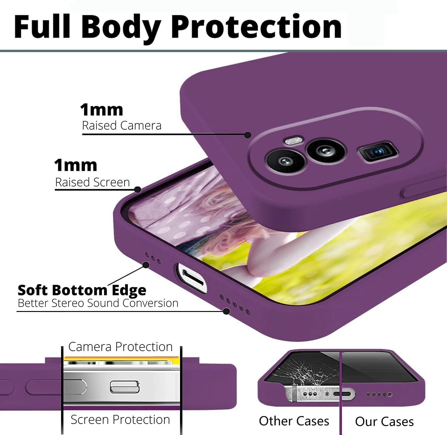 DL3 Mobilak Liquid Silicone Protective Case with Soft Microfiber Lining with Full Camera Protection for OPPO Reno 10 Pro+ Plus 5G - Violet