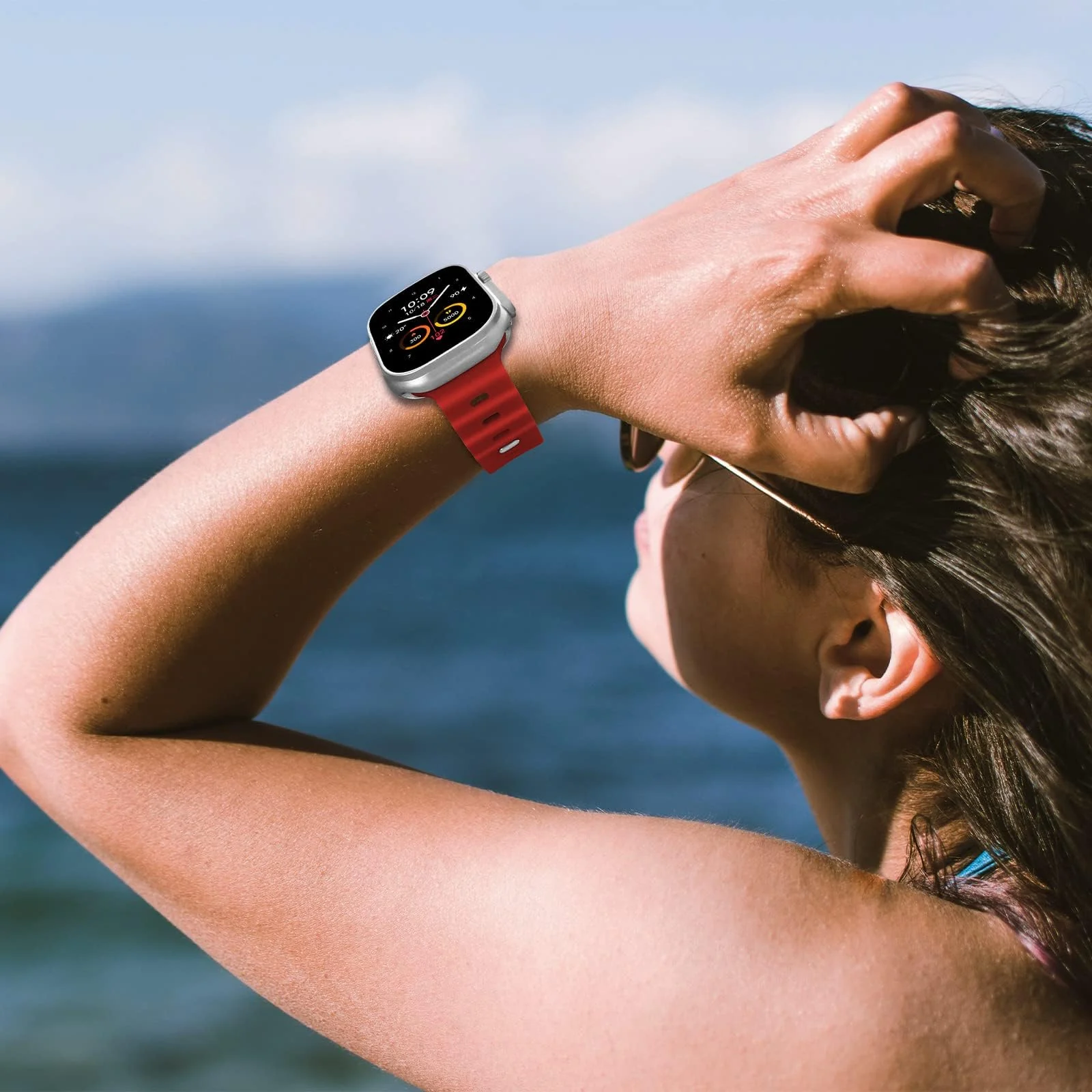 DL3 Mobilak Ocean Band For Apple Watch Ultra 49mm 45mm 44mm 42mm, Waterproof Soft Silicone Sport Wristbands Replacement Strap iWatch Ultra SE 8 7 6 5 4 3 2 1 (Red, 42MM/44MM/45MM/49MM), unisex-adult - Black