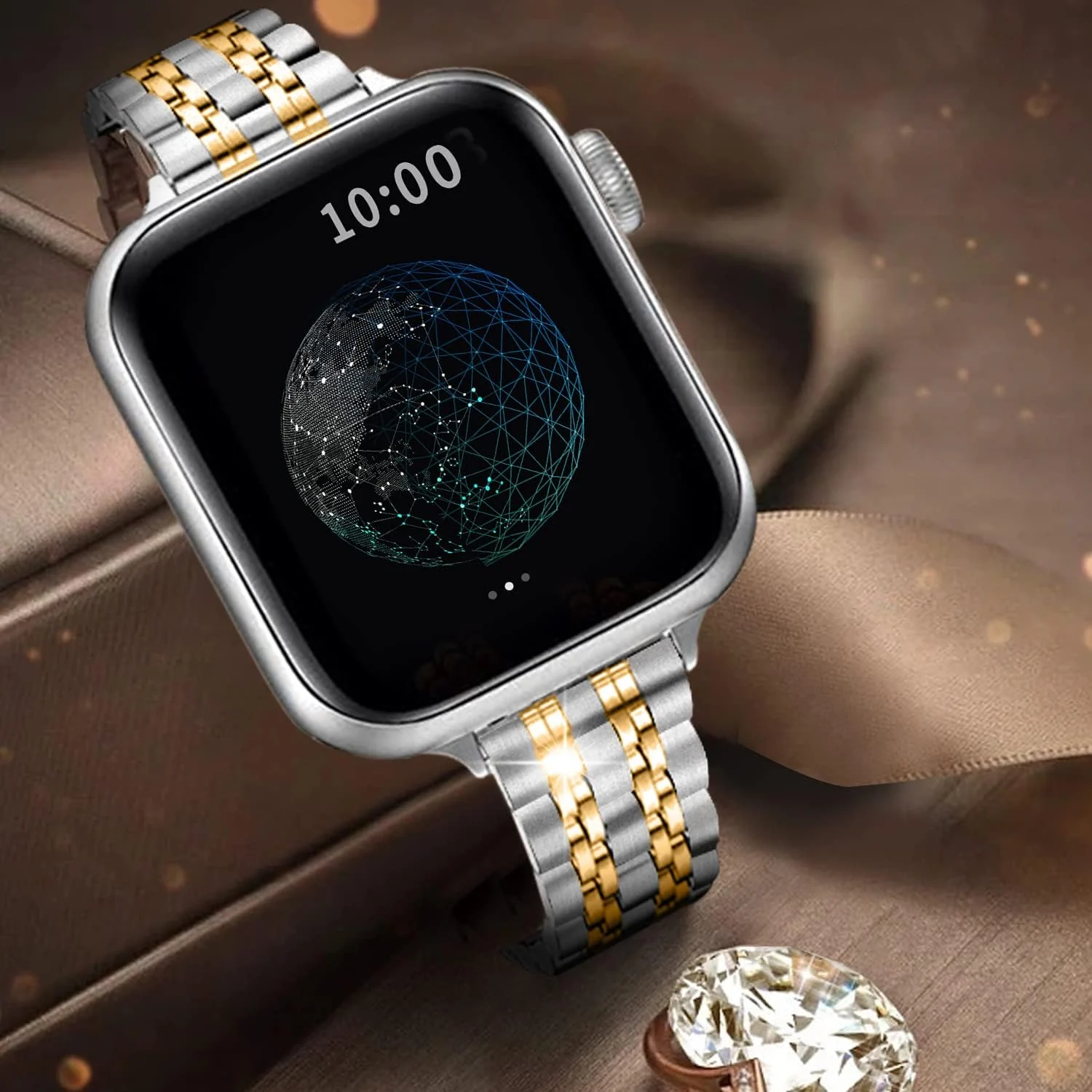 DL3 Mobilak Band For Apple Watch Ultra Band 49mm 45mm 44mm 42mm 41mm 40mm 38mm, Metal Stainless Steel Strap for Apple Watch Series 8 Ultra 7 6 5 4 3 2 1 Se (&, 42MM/44MM/45MM/49MM) - Silver & Gold