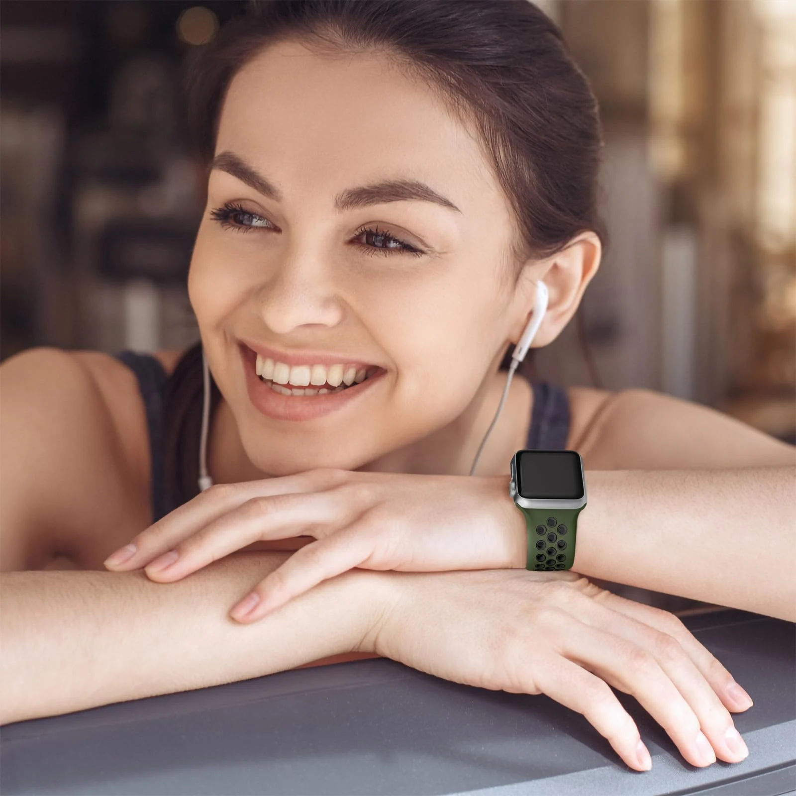 DL3 Mobilak Sport Strap For Apple Watch 49mm 45mm 44mm 42mm 41mm 40mm 38mm, Breathable Silicone Double Hole Band, for iWatch Ultra 2 Series 9 8 7 6 5 4 3 SE (Army &, 38mm/40mm/41mm) - Army Green & Black