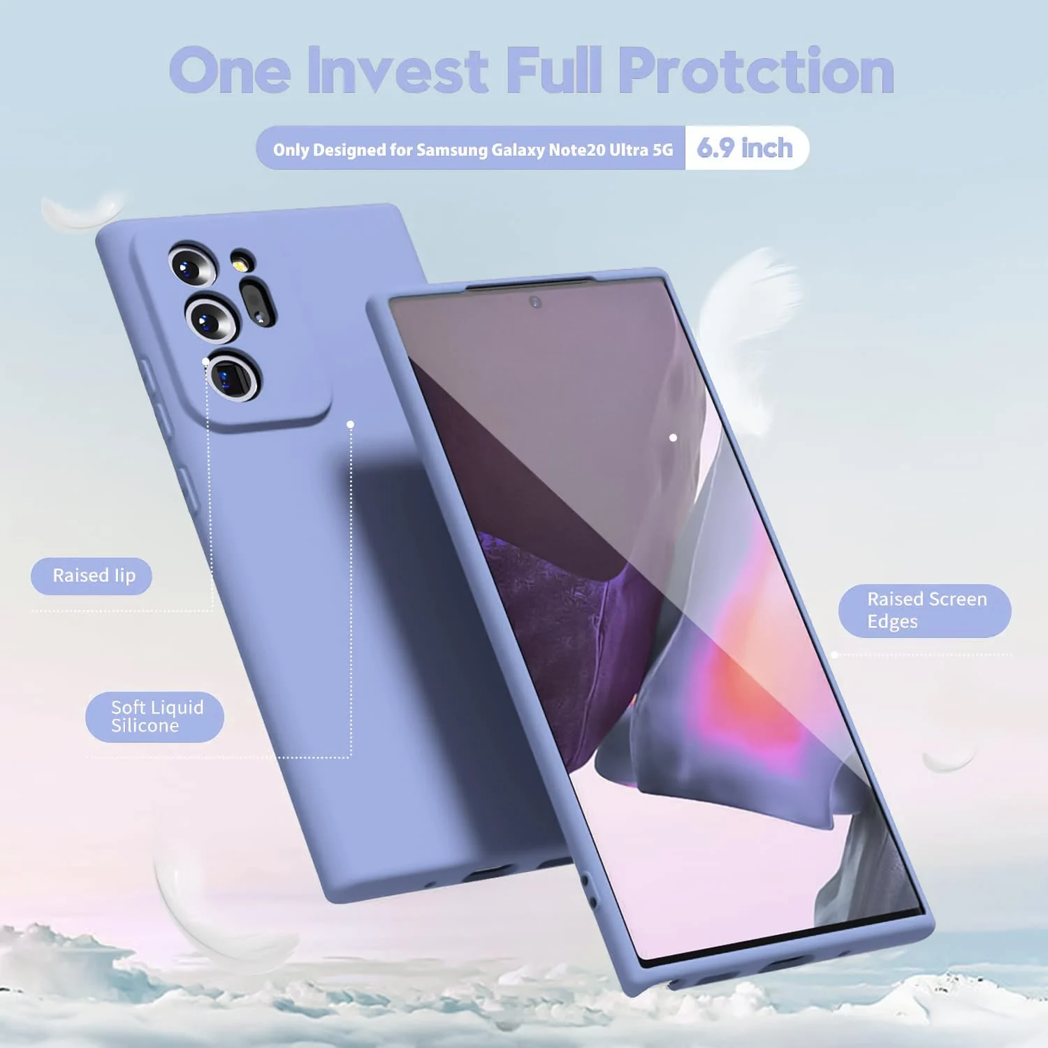 DL3 Mobilak Soft Silicone Protective Case for Samsung Galaxy Note 20 Ultra with Microfiber Lining and Shockproof Design - Baby Blue