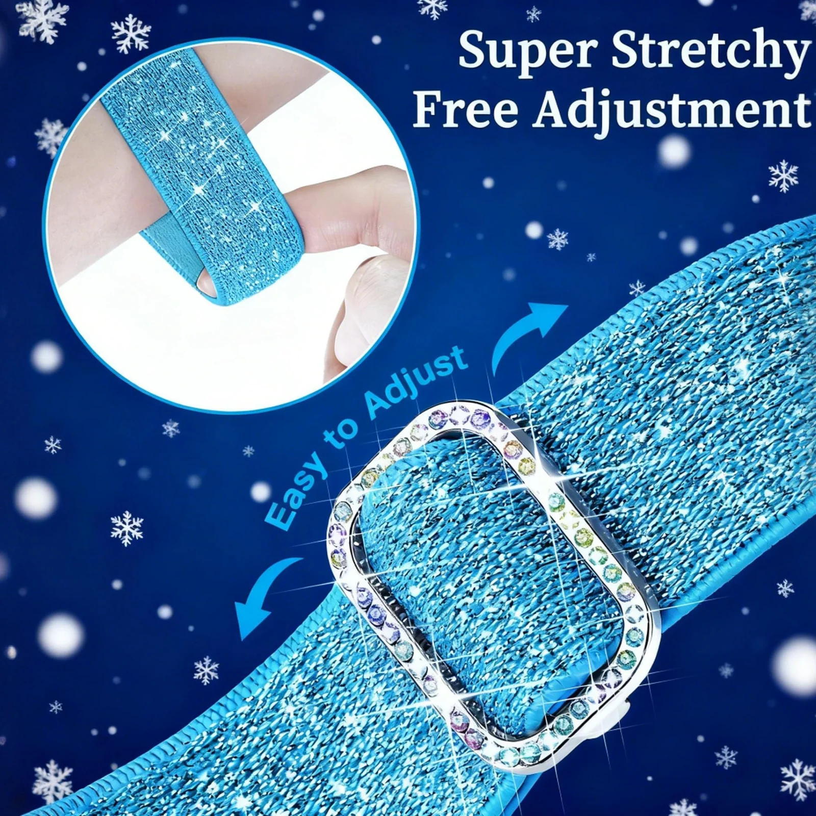 DL3 Mobilak Stretchy Bling Band For Apple Watch 49mm 46mm 45mm 44mm 42mm Women, Nylon Sparkly Strap Solo Loop Glitter Wristband for iWatch Series 11 10 9 8 7 6 5 4 SE3 SE2 SE Ultra 3 2 1 - Sky Blue