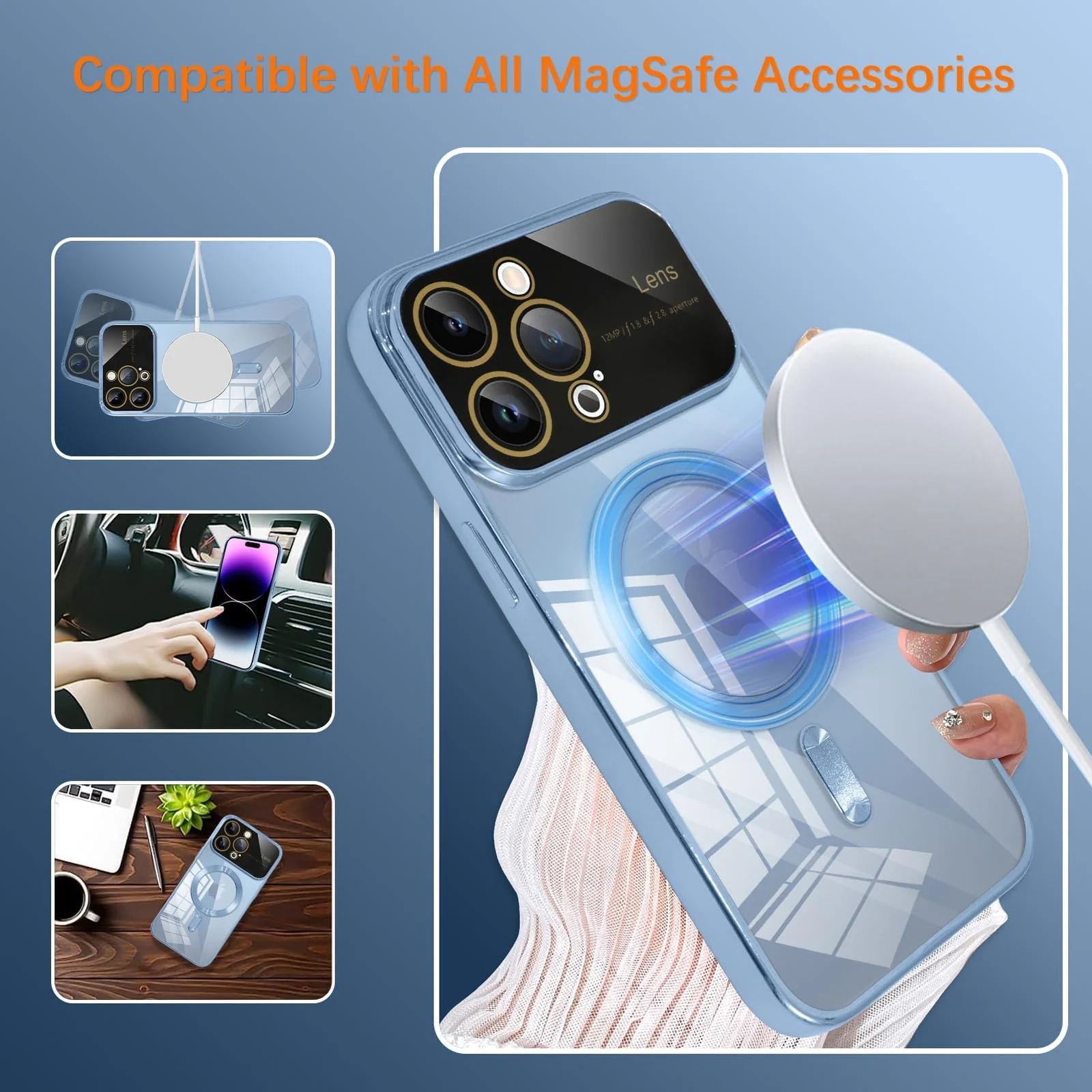 DL3 Mobilak Clear MagSafe-Compatible Magnetic Case for iPhone 14 Pro 6.1 Inch with Camera Protection and Shockproof Design - Blue