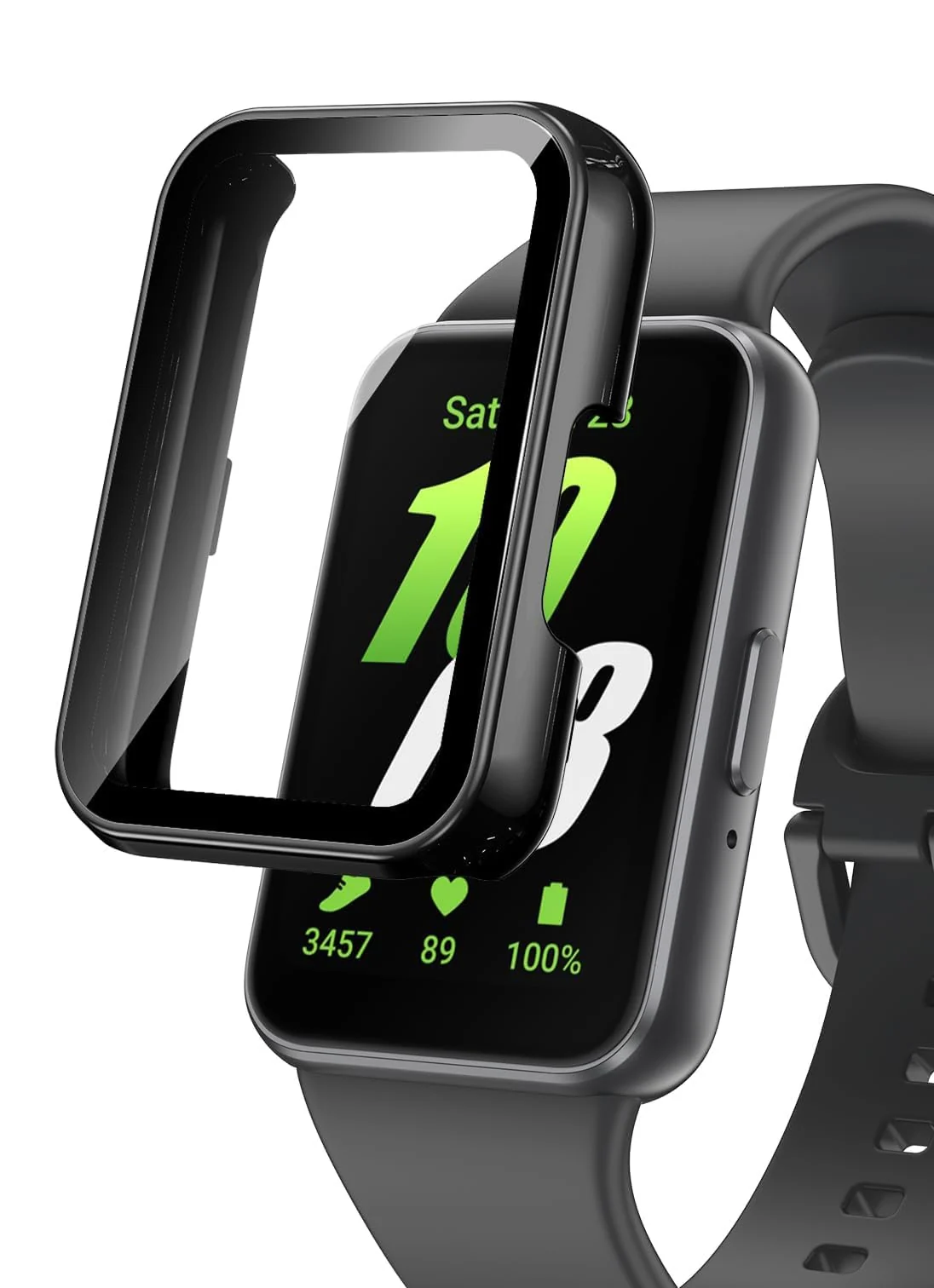 Dl3 Mobilak Case Compatible with Samsung Galaxy Fit 3, Full Coverage Slim Hard Case Protective Bumper With Built-in Tempered Glass Screen Protector Shell for Samsung Watch Fit 3 - Black