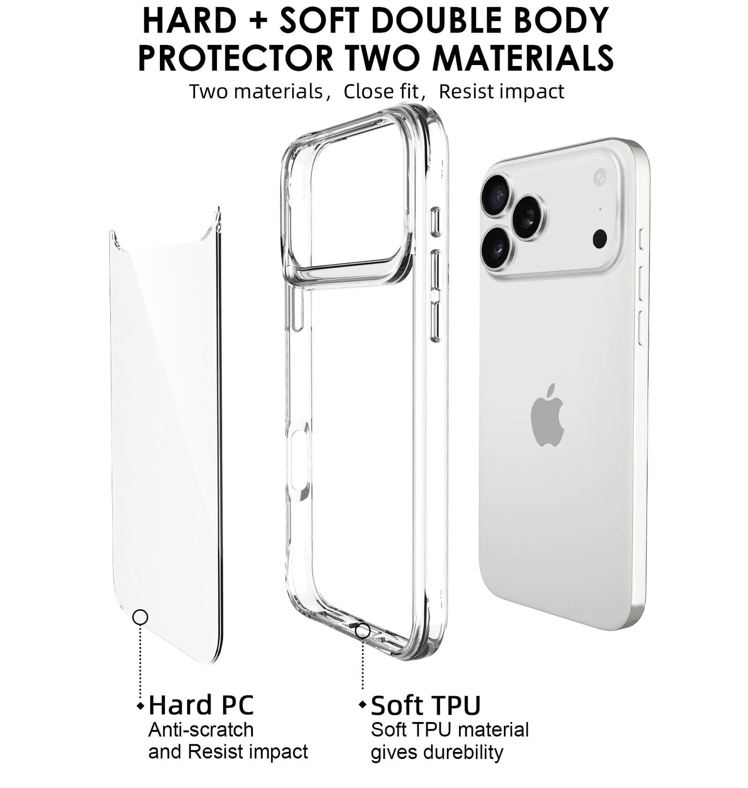 DL3 Mobilak Rugged Protective Case for iPhone 17 Pro 6.3-Inch, Supports wireless charging, Shock-absorbing protection, Non-slip grip - Clear