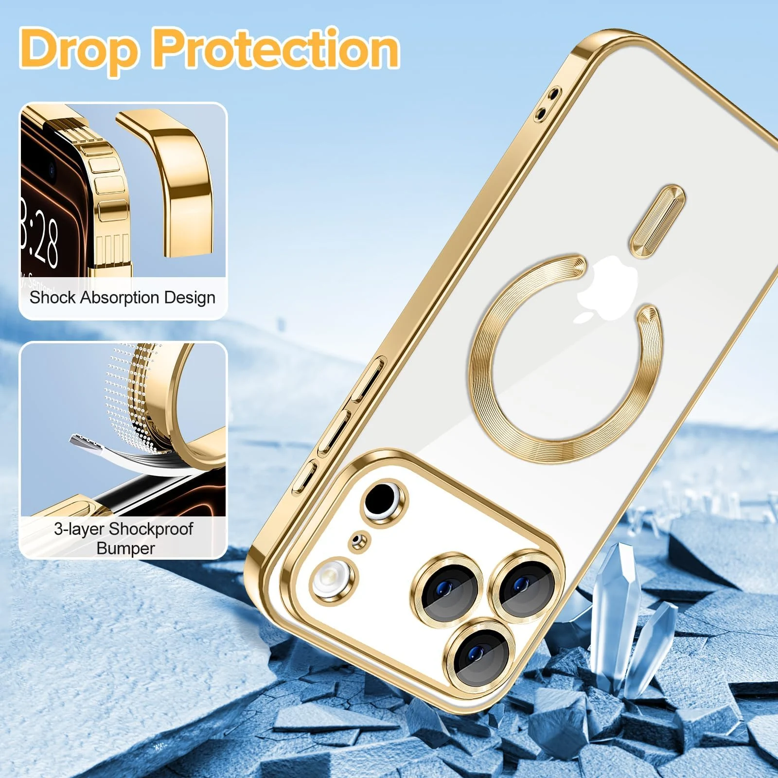 DL3 Mobilak Plated-Edge Protective Case for iPhone 17 Pro Max, Compatible with MagSafe accessories, Supports wireless charging, Camera protection - Gold