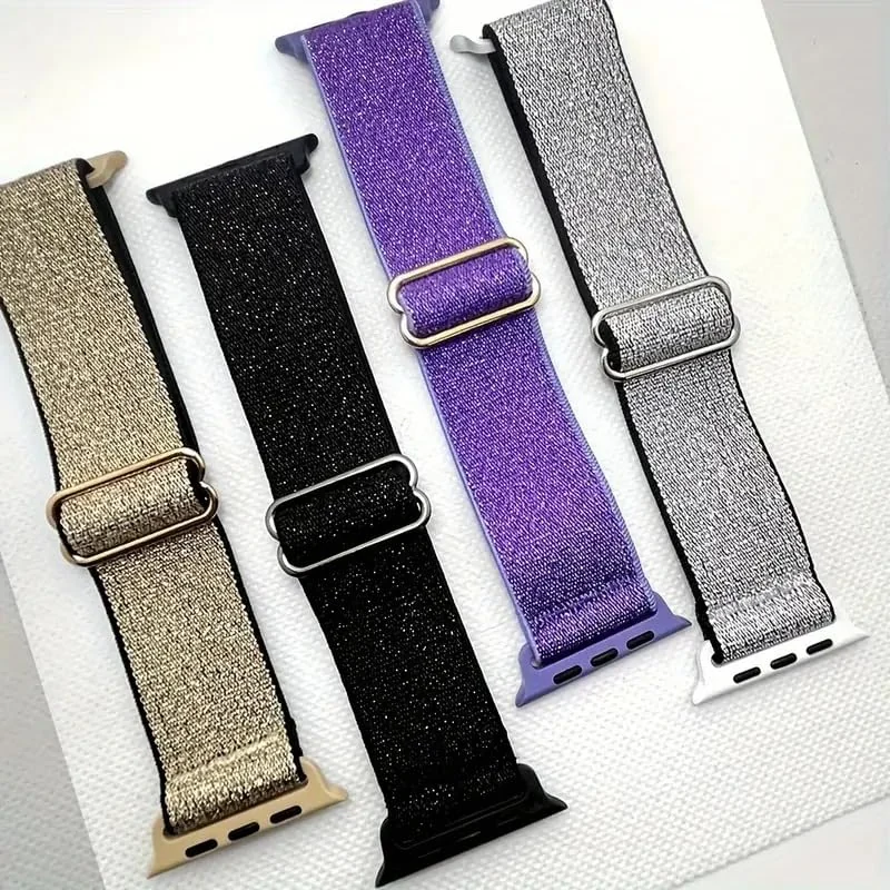 DL3 Mobilak Nylon Solo Loop Stretchy Straps For Apple Watch Band 49mm 45mm 44mm 42mm 41mm 40mm 38mm, Elastic Wristbands for Series 8 9 Ultra 7 6 5 4 3 2 1 (Shiny, 42MM/44MM/45MM/49MM) - Shiny Purple
