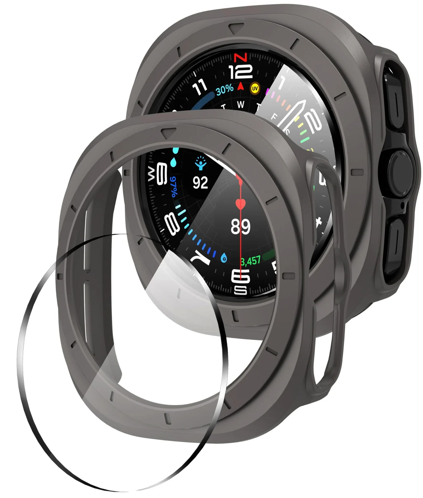 DL3 MOBILAK Case for Samsung Galaxy Watch Ultra 2025/Galaxy Watch 7 Ultra 2024 47mm, Full Coverage Slim Hard Case Protective Bumper Built-in Tempered Glass Screen Protector Shell - Titanium Gray